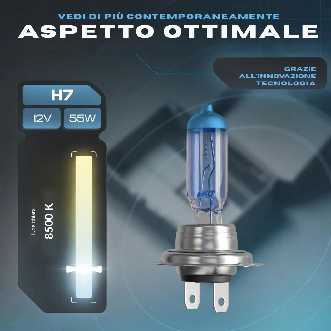 2x Lampade alogene H7 8500k 55W E-Mark Xenon Optik