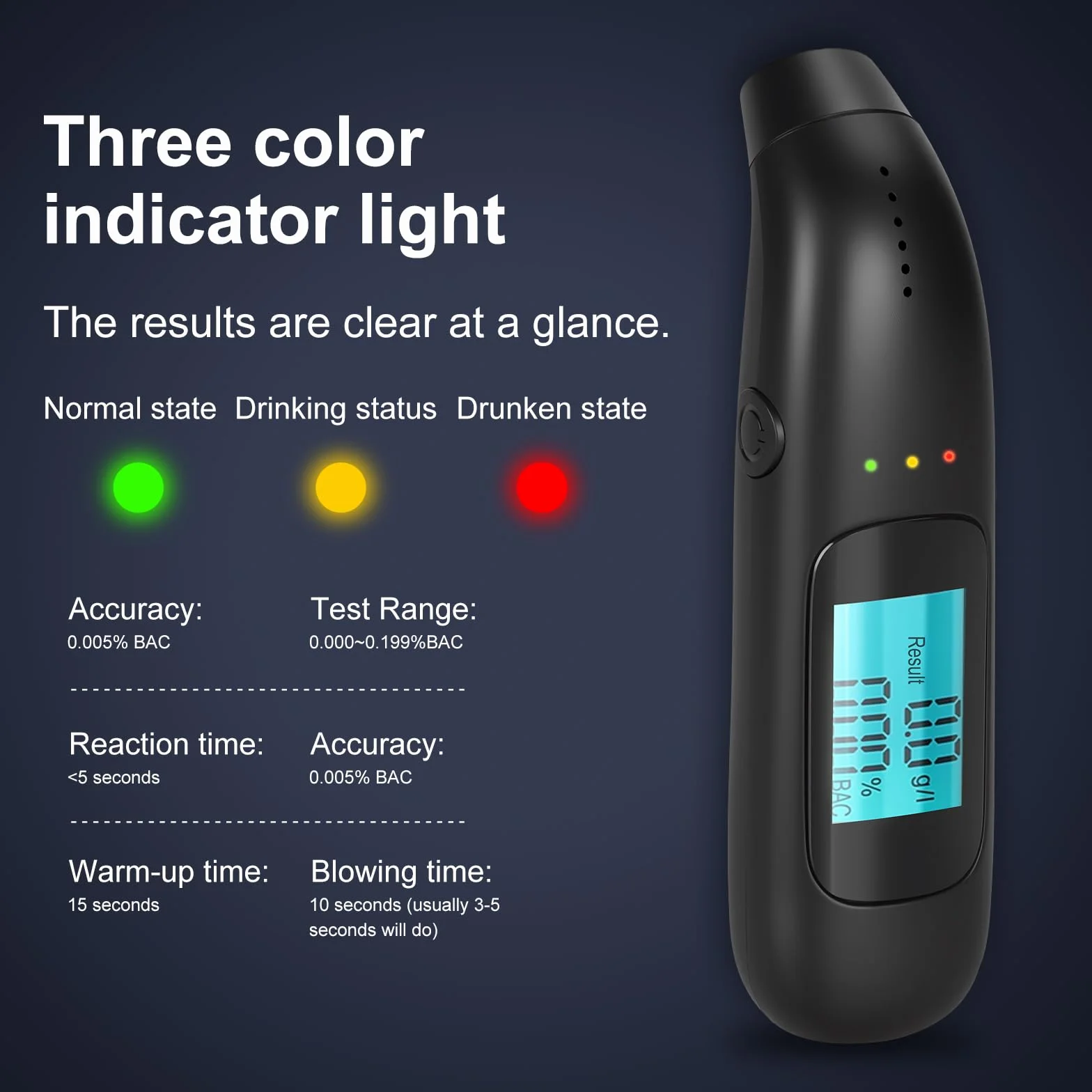 Etilometro Portatile,Alcol Test,con Digitale Display LCD,Manuale Incluso,Senza Boccagli,Design Compatto,Test di soffiaggio,Etilometro per Uso Personale e Professionale