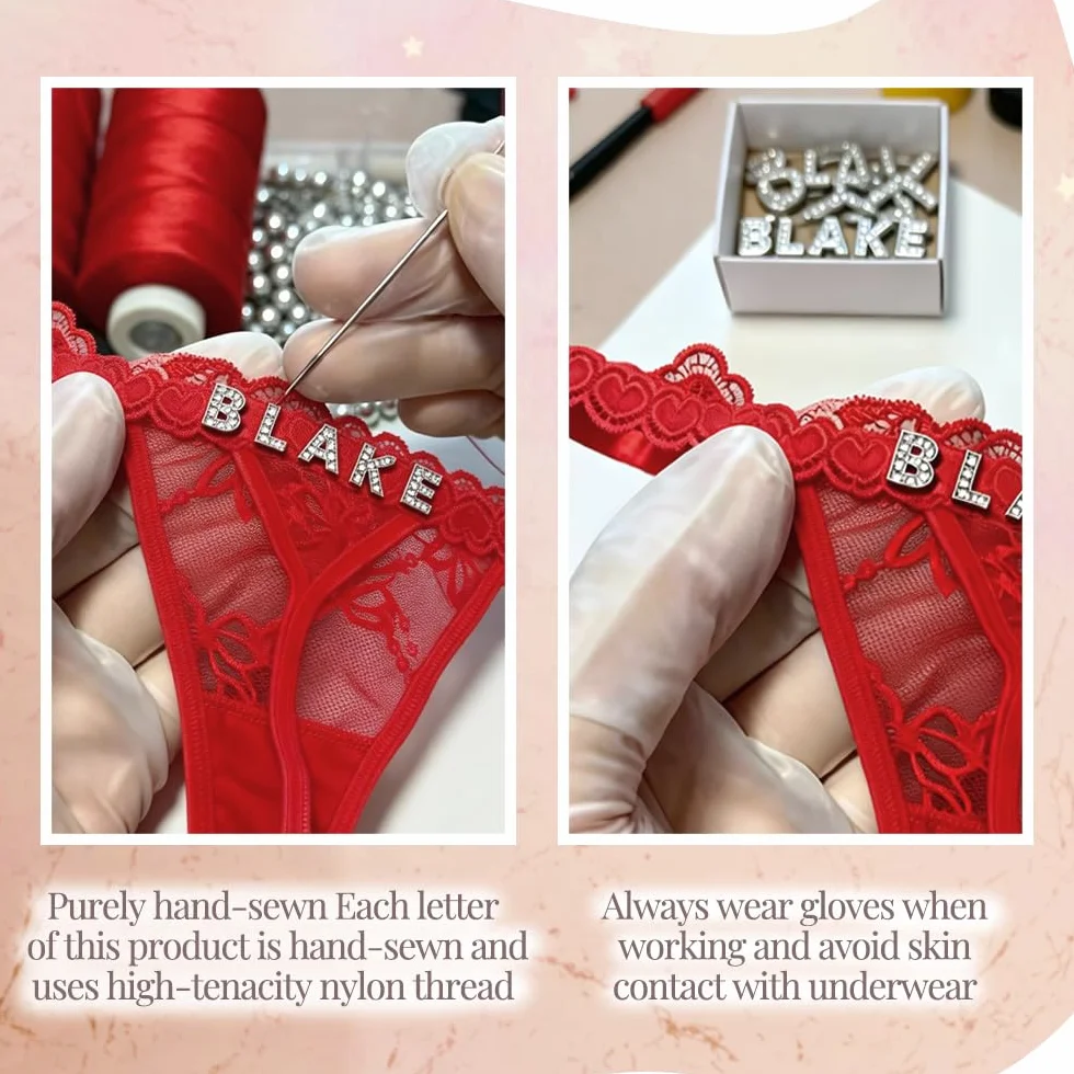 Perizoma Personalizzato con Nome e Strass, Intimo Donna su Misura, Cucito a Mano, Oro Lucido, Confezione da 4