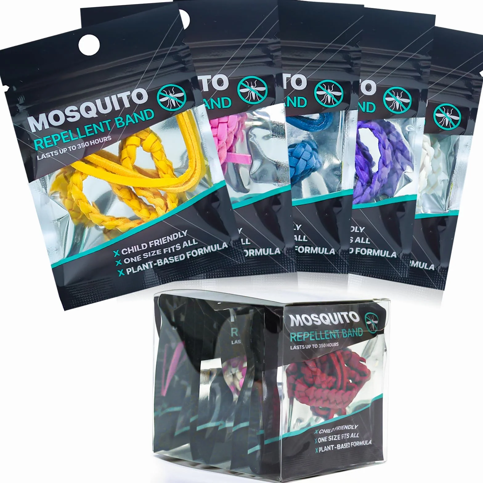 Braccialetti Repellenti per Zanzare 10 Pezzi, Fasce in Pelle Naturale Senza DEET, Protezione 350 Ore