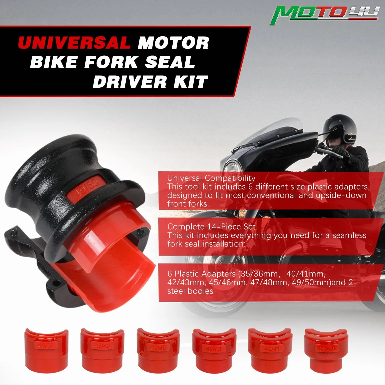 MOTO4U Kit guarnizioni forcella moto universali adattatori regolabili 35-50 mm