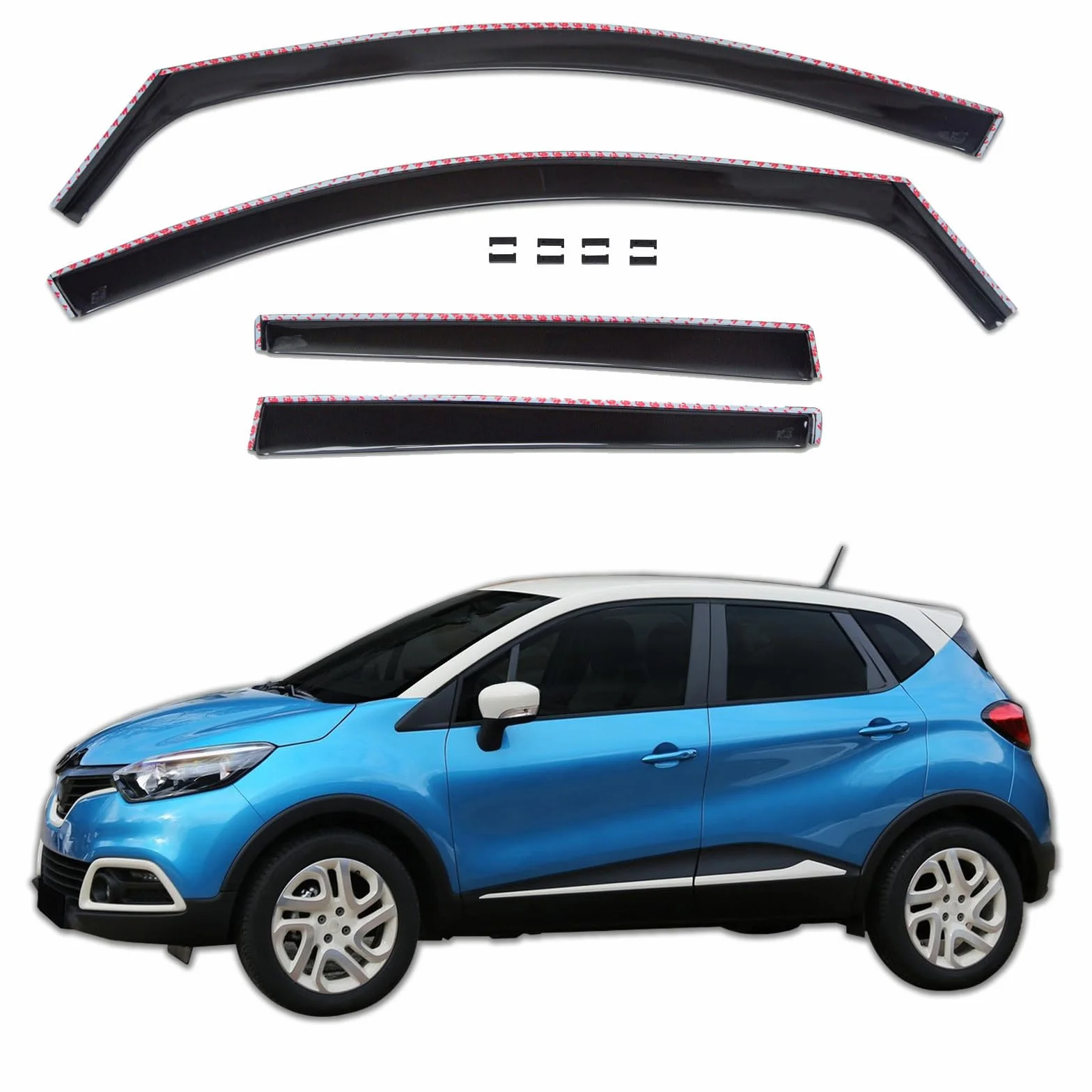 J&J AUTOMOTIVE Deflettori d'Aria Renault Captur 2013-2019 Set 4 Pezzi Antiturbo Antivento Antipioggia Nero Fumé