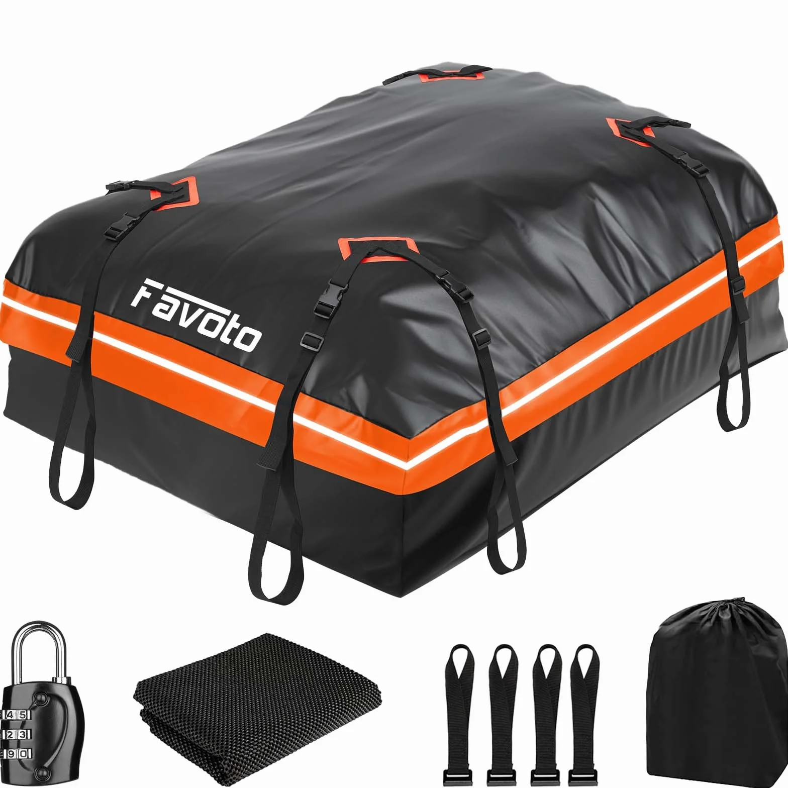 Favoto Borsa da Tetto Auto Impermeabile 425L Pieghevole Portapacchi con Tappetino Antiscivolo Arancione