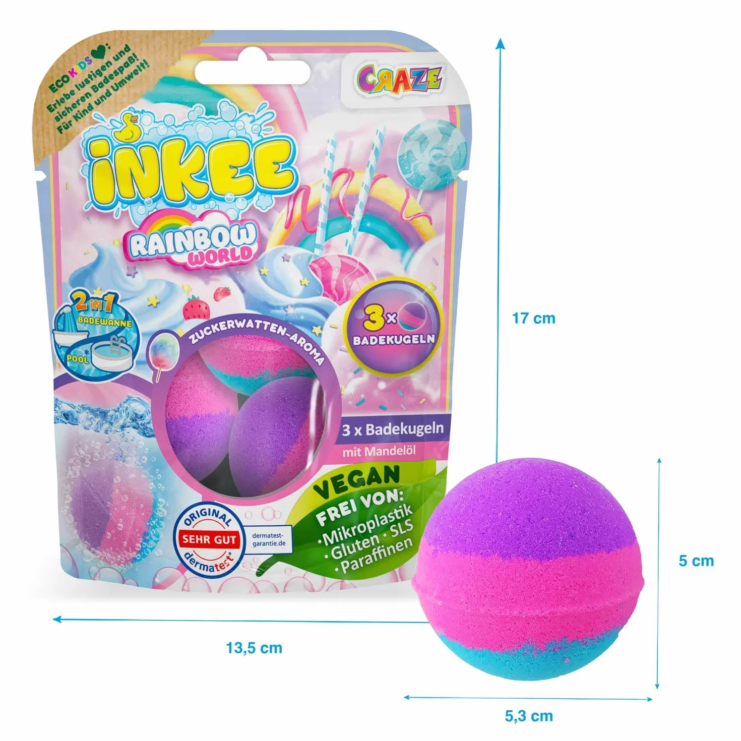 INKEE 9 Palle da Bagno per Bambini Bombe da Bagno Colorate 3 Strati Rosa Viola Blu Zucchero Filato Olio di Argan