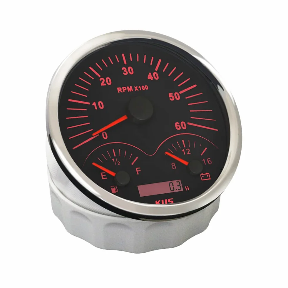 KUS Contagiri 3 in 1 calibro 110 mm 6000 giri/min con indicatore livello carburante voltmetro retroilluminato 12 V per trattori furgoni