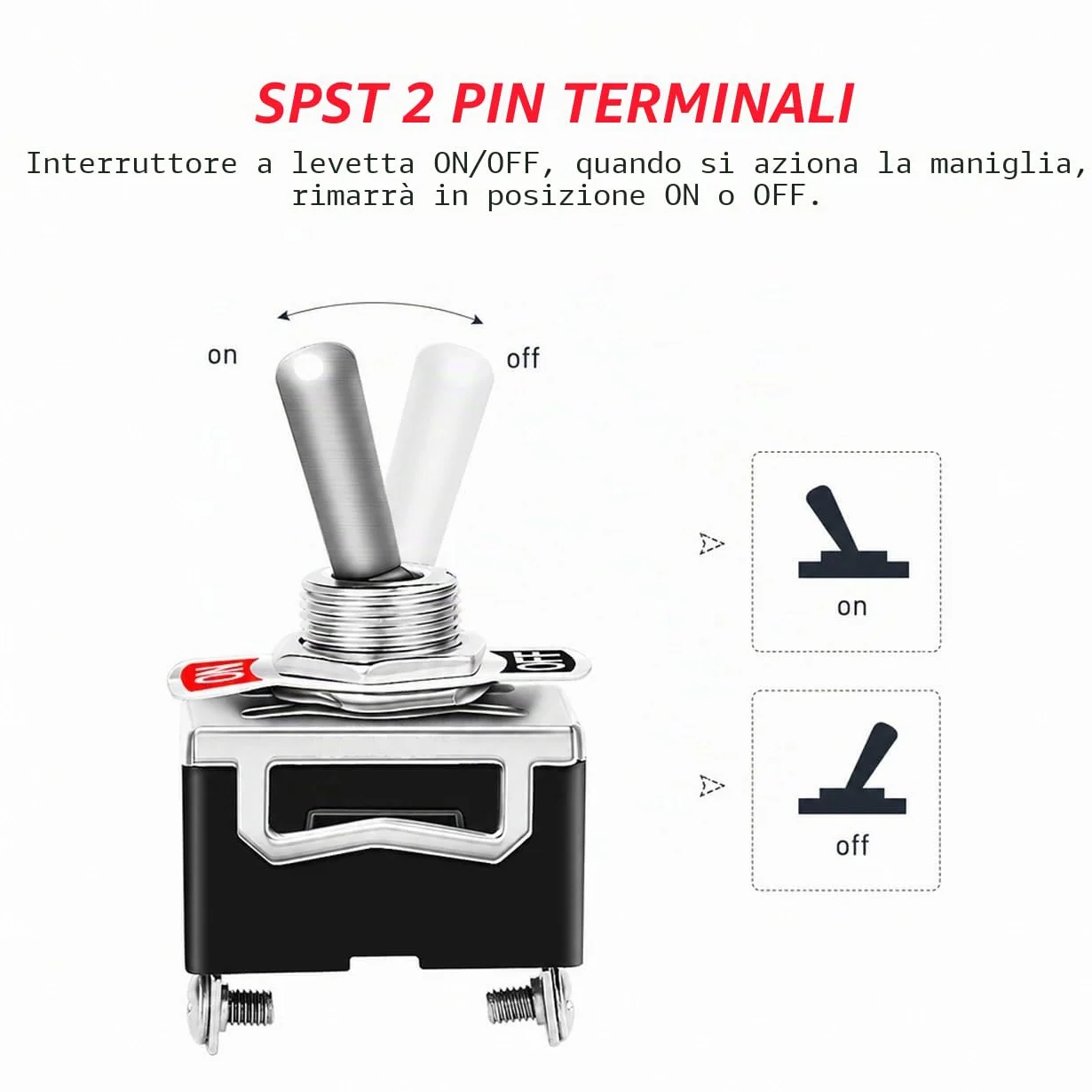 Gebildet 8pezzi SPST Interruttore a Levetta con Cappuccio Impermeabile, 10A/12VDC, 6A/24VDC, ON-OFF in Metallo 2Terminali Pin 2Posizioni, Usato per Auto Camion Barca (Nero)