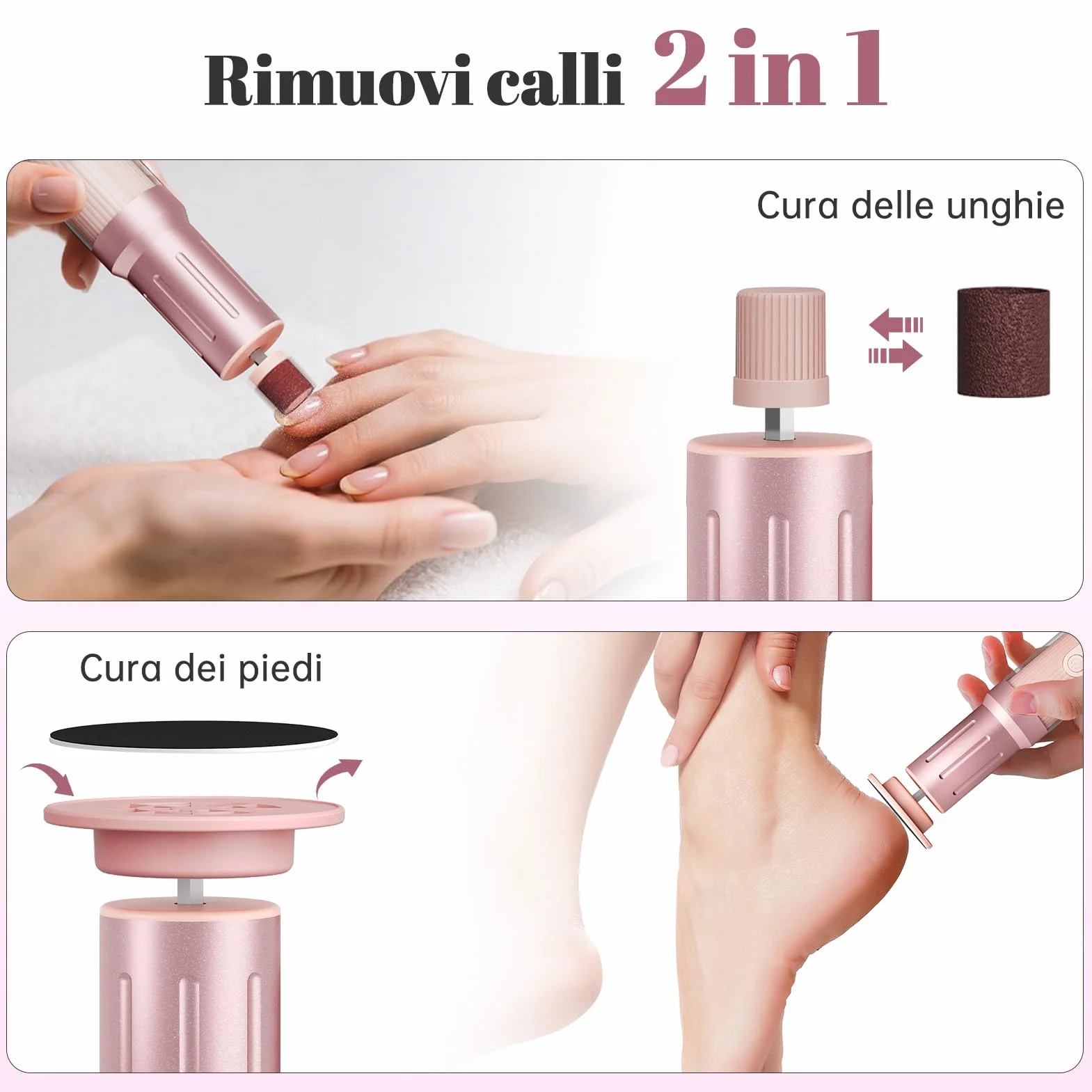 Pedicure Elettrico Professionale Ricaricabile Lima per Piedi con Carta Vetrata Set 2 in 1 Togli Calli 6 Livelli