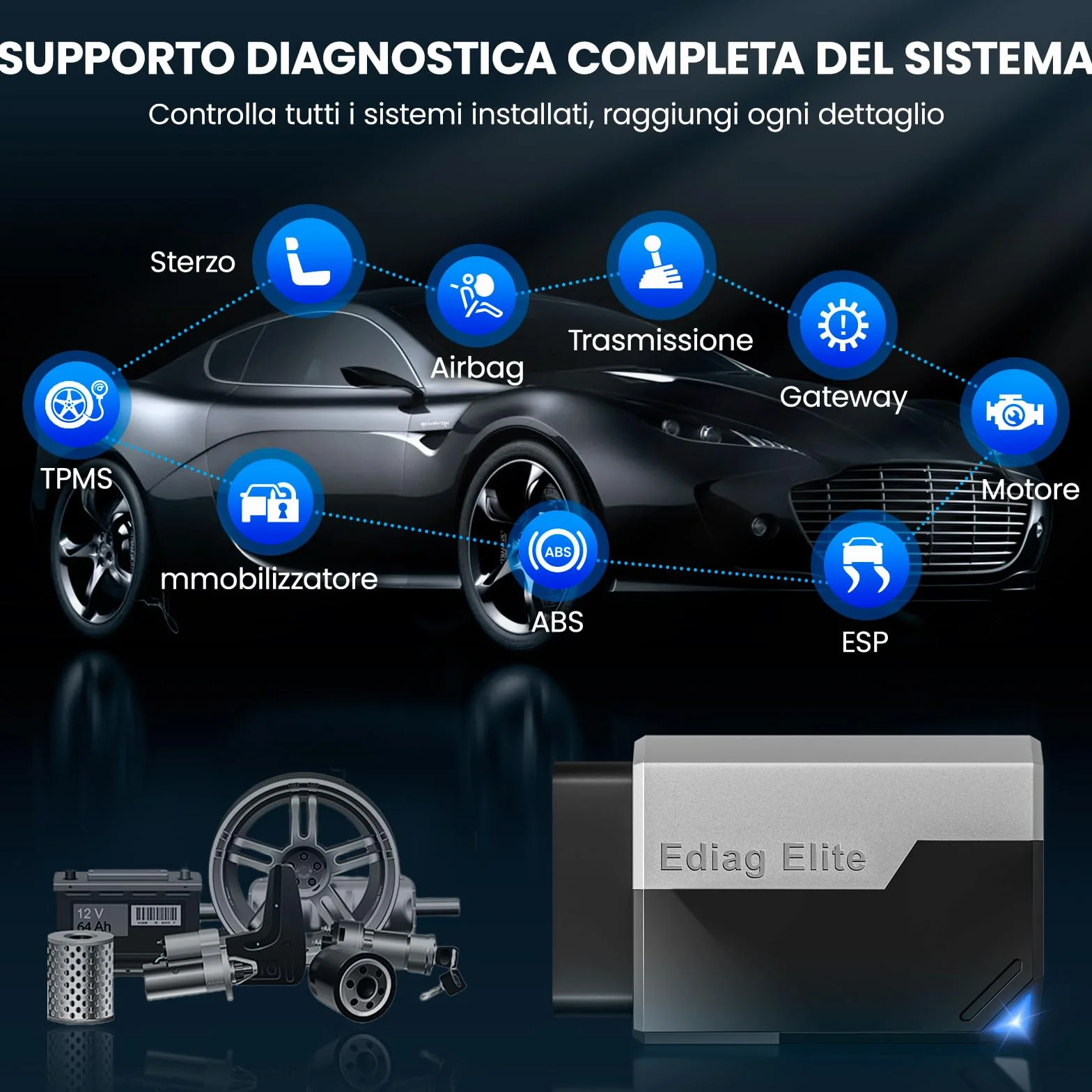 KINGBOLEN EDIAG Elite OBD2 Diagnostica Auto Bluetooth Italiano iOS Android 15+ Funzioni Reset Test Attivo Can-FD