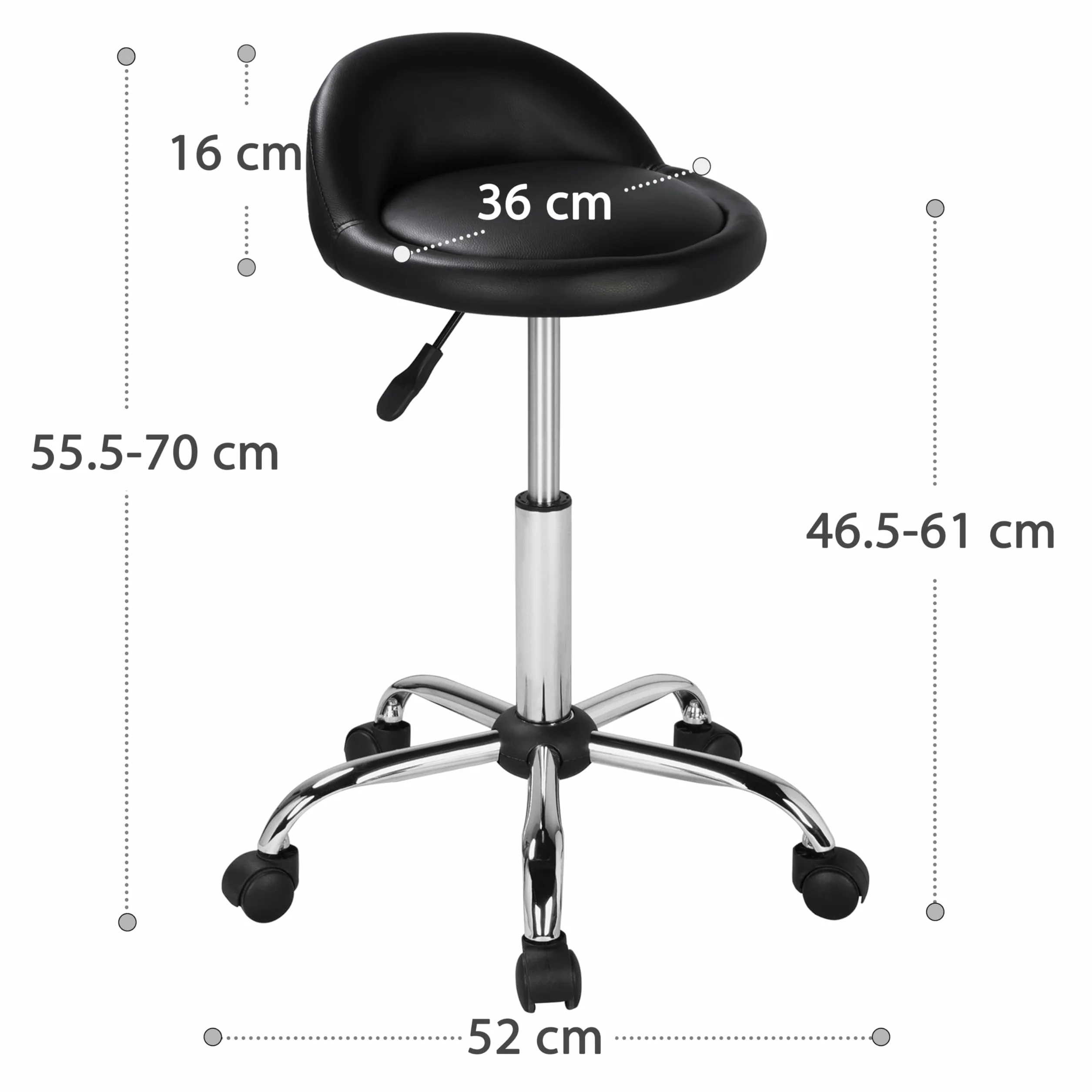Yaheetech Sgabello con Ruote Regolabile in Altezza Girevole Sedia Estetista in Ecopelle Nero