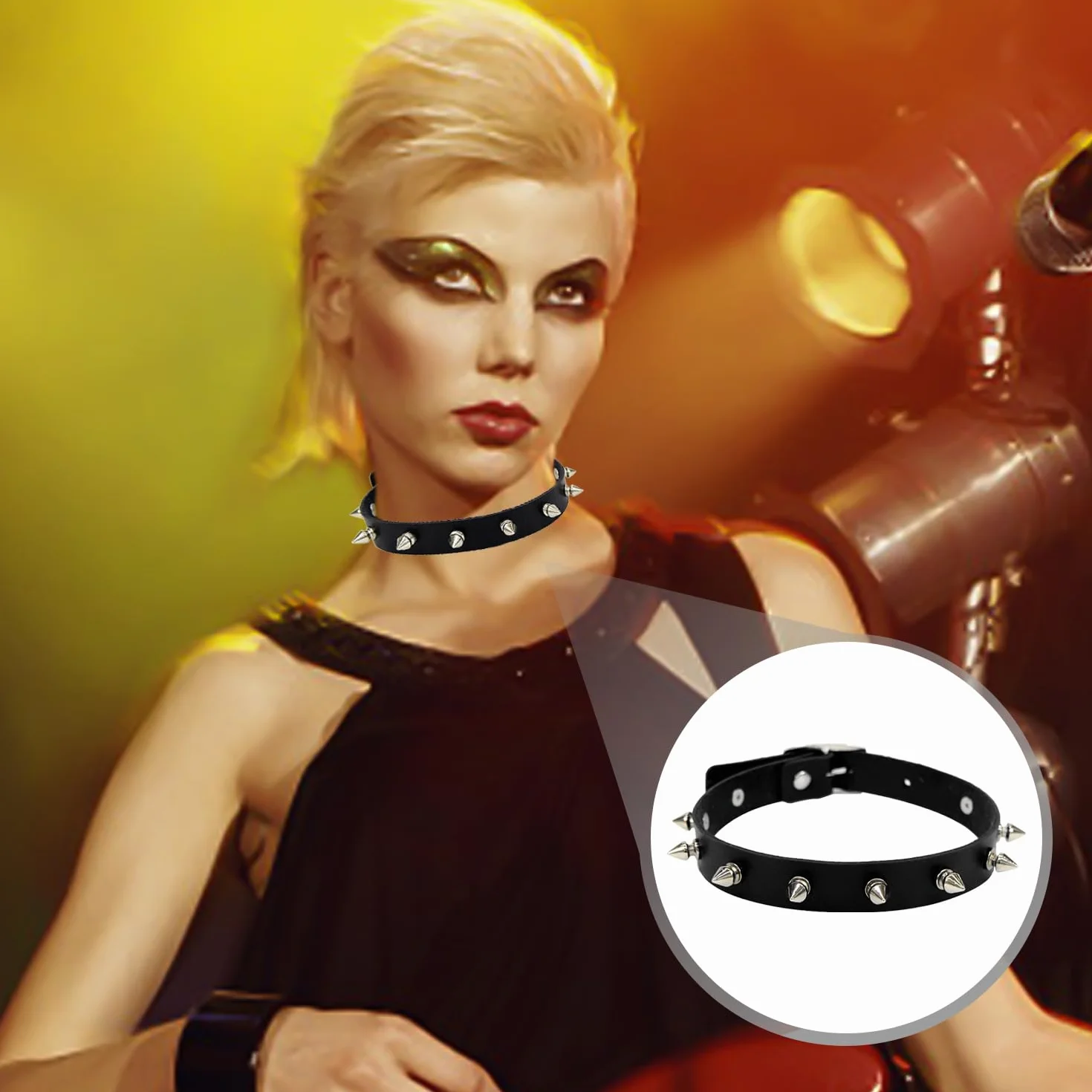 Collari Borchiati In Pelle Stile Punk Rock Accessori Cosplay Regolabili 2 Pezzi
