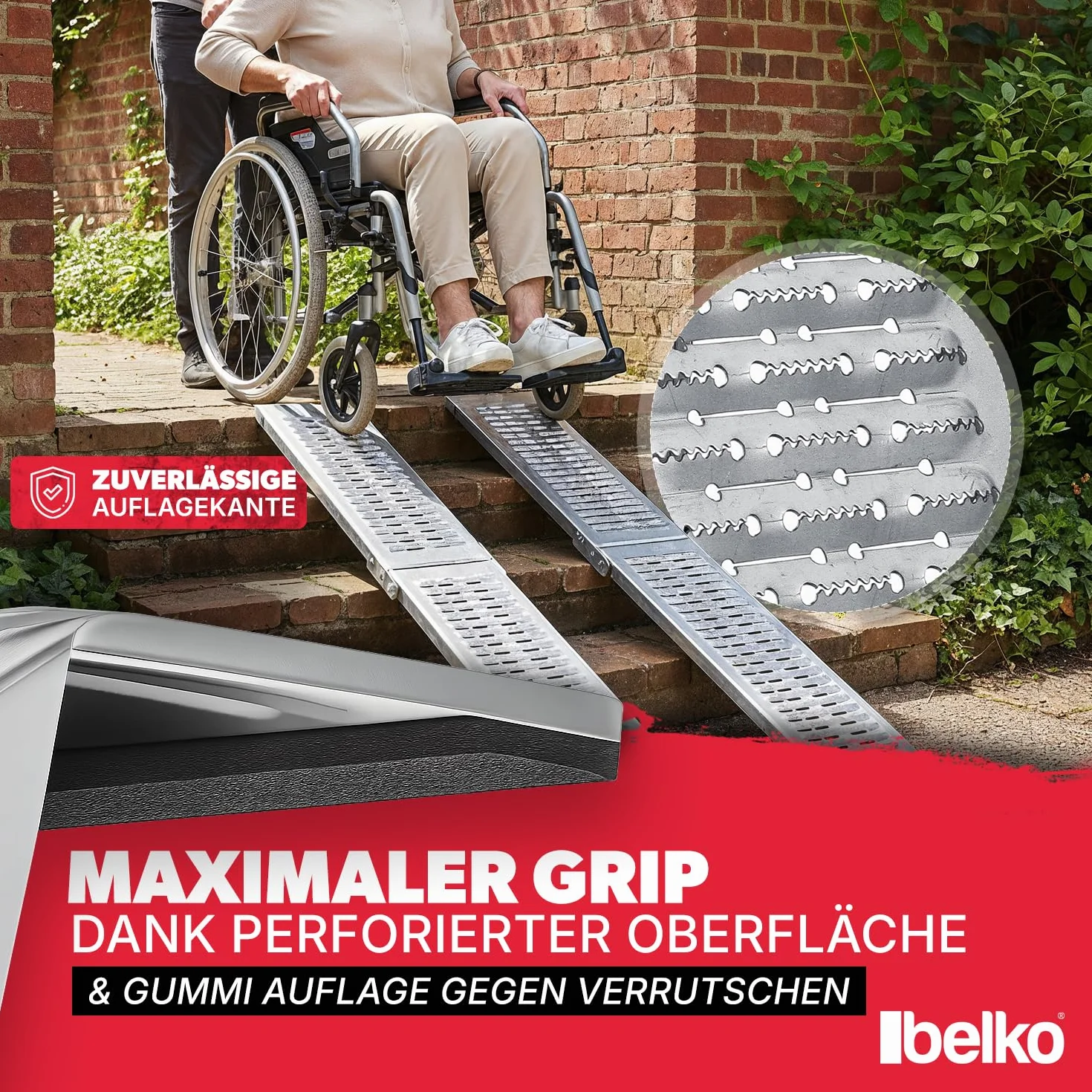 Belko® 2 rampe di carico pieghevoli, portata 400 kg, 168 x 23 cm, pieghevoli, in acciaio zincato, antiscivolo, perforate, per auto, moto, quad, ATV, rimorchio, rampa di carico
