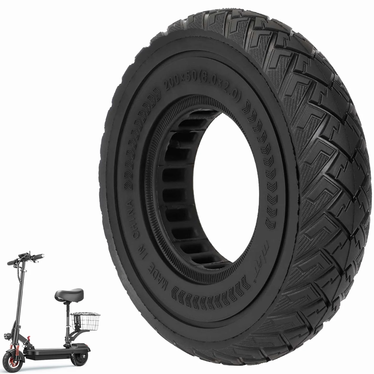 Pneumatici in gomma piena, 200 x 50 cm, per Dualtron Speedway Mini 4 Pro/SpeedTrott GX12, ammortizzatori a prova di esplosione, 8 pollici, 8,0 x 2,0 (nero, 1 pezzo)