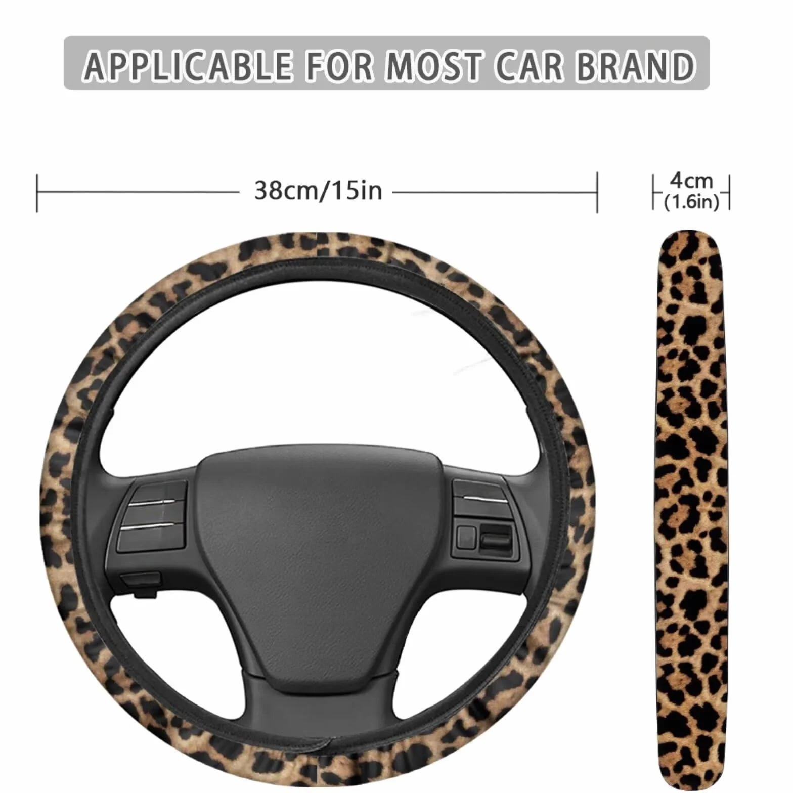 Wanyint Coprivolante Auto Universale da 38 cm/15 Pollici Antiscivolo Protezione per Volante a Stampa Leopardata per Uomo e Donna