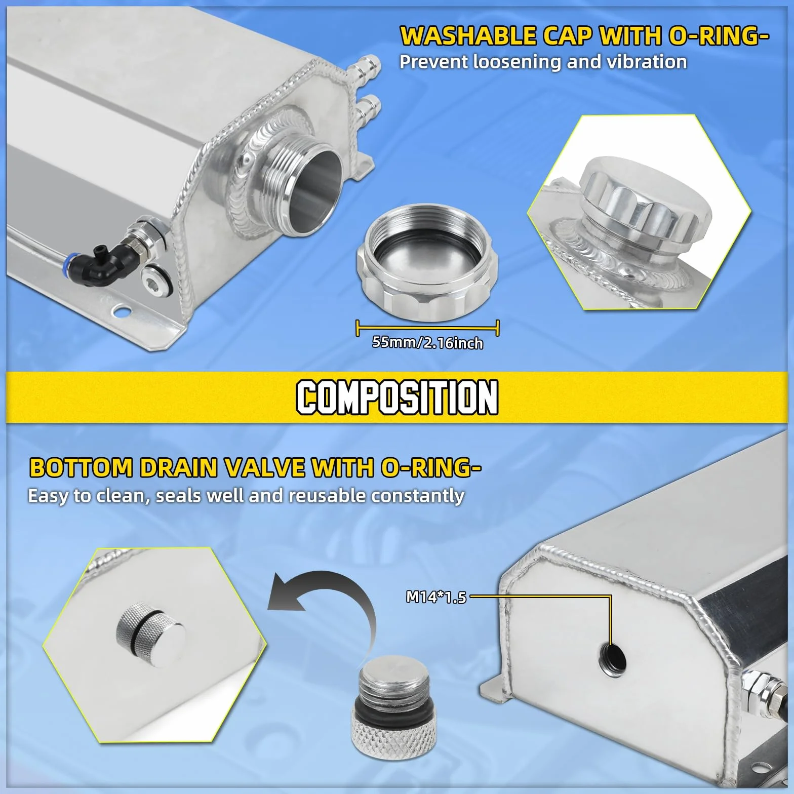 Serbatoio universale Coolant Overflow 2L Expansion Catch Can in alluminio lucidato