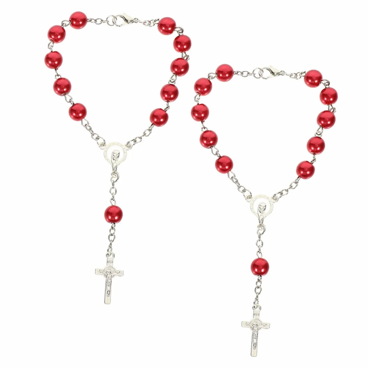 Rosario per Auto Specchietto Retrovisore Croce in Metallo Rosso, Set 2 Pezzi, Decorazione Religiosa Uomo Donna, Accessorio Interni Veicolo per Spiritualità e Stile Stili Multipli