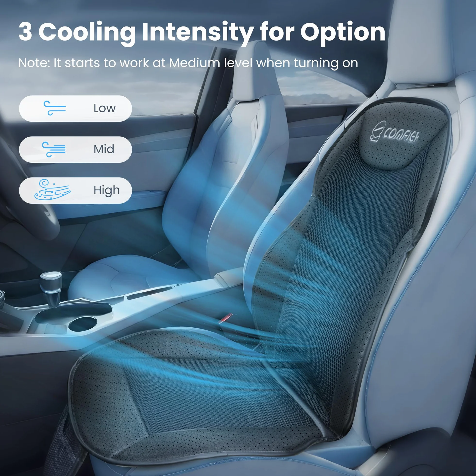 COMFIER Cuscino Rinfrescante per Sedile Auto 12V Coprisedile Ventilato Regolabile Nero Universale