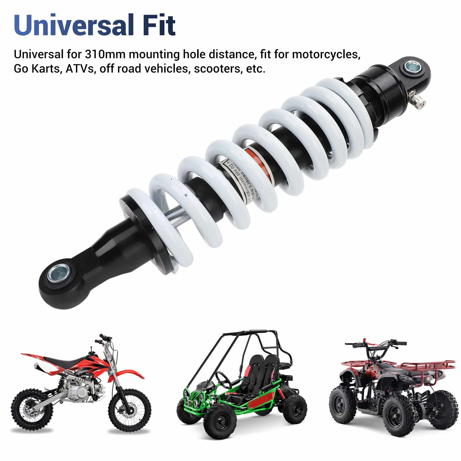 Assorbitore Posteriore 310 Mm, Lega di Alluminio CNC con Molla Ad Alte Prestazioni, più, Smorzamento Migliorato, Adattamento Universale per Motociclette, Kart GO, ATV,