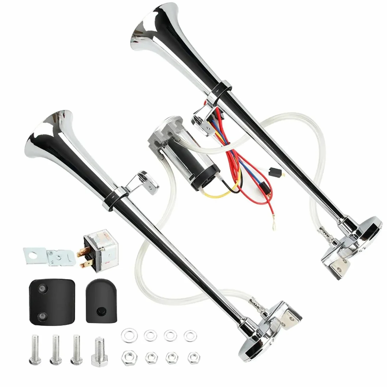 NEWFUN Tromba Camion 12v, Clacson 12v, Trombe Auto 12v, 12V 150dB Air Horn, Rivestimento Elettroforetico Catodico, per Autocarri Auto Tricicli Barche Ecc (Compressore Incluso Nel Kit)