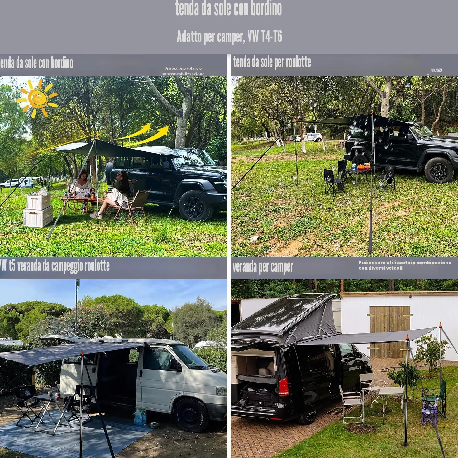 Tendalino Camper Impermeabile Anti UV VW T5 T4 T6 Tenda da Sole per Roulotte Veranda