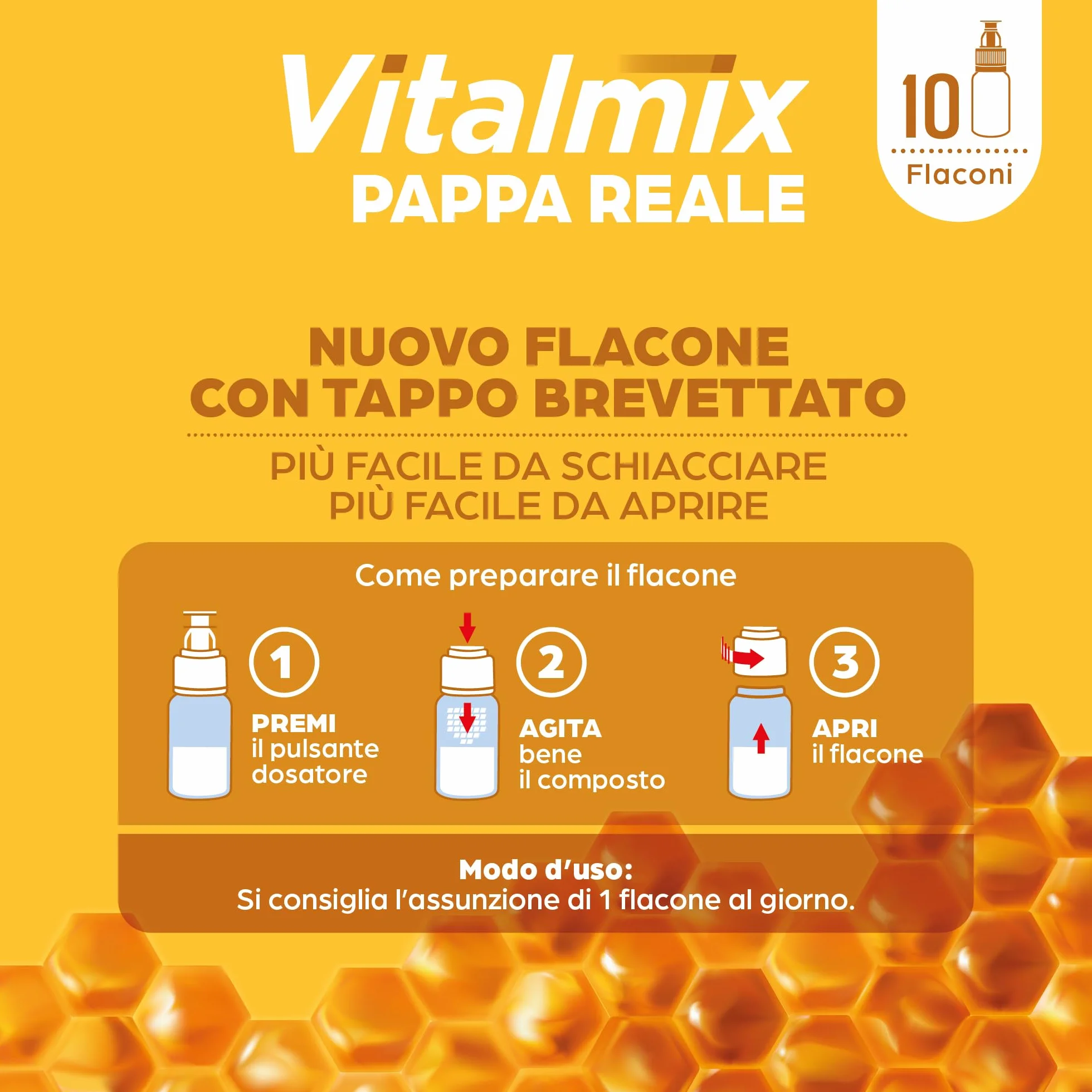 VITALMIX MONTEFARMACO Pappa Reale Integratore Alimentare Tonico Energizzante 10 Flaconcini Senza Lattosio Senza Glutine Gusto Miele