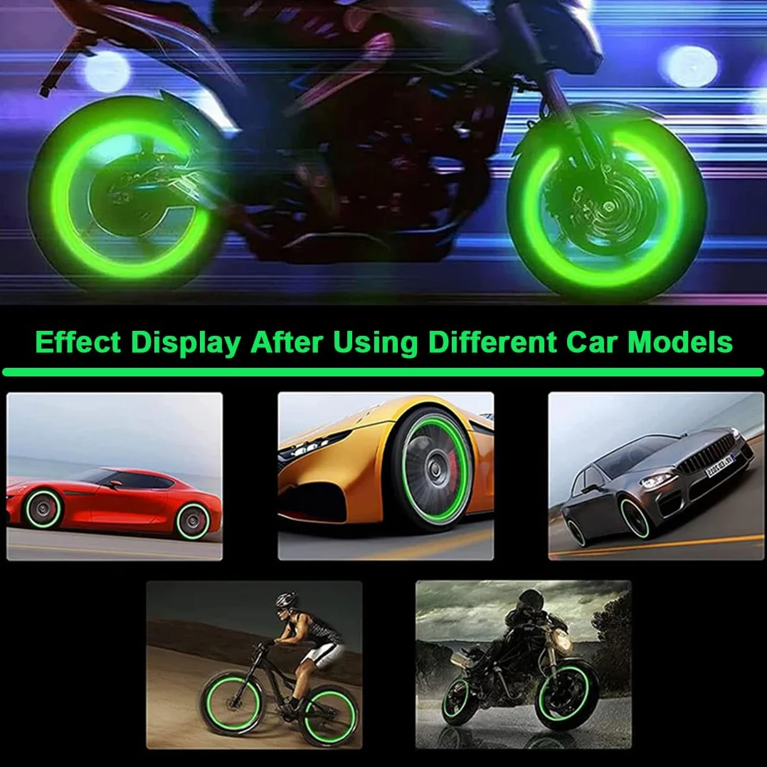 Tappi Valvola Auto Fosforescenti Luminosi Universali (Verde, Rosa, Rosso, Blu, Giallo, Arancione)