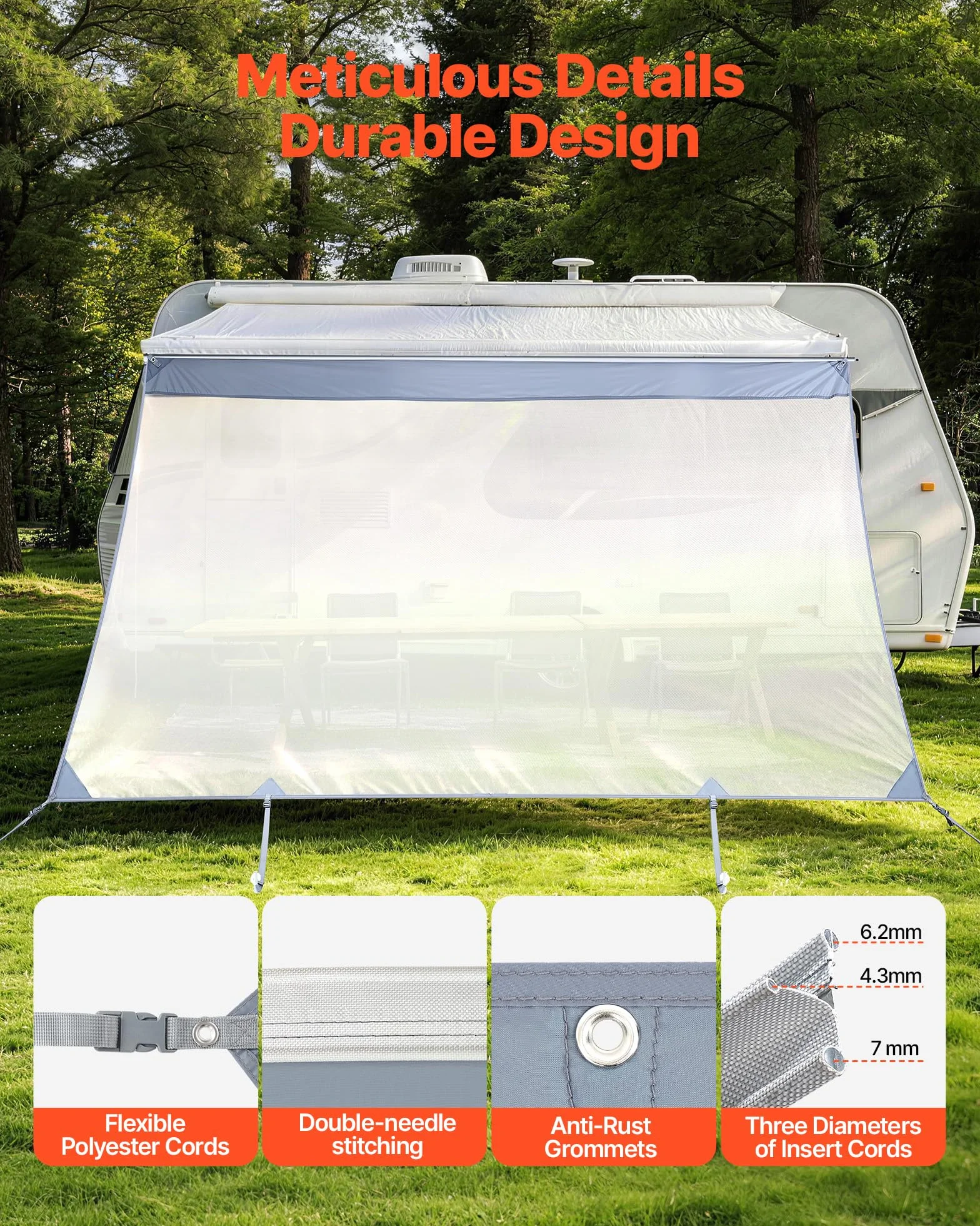 VEVOR Pannello Frontale Tenda da Sole per Camper 2 x 3,3 m Parasole Frangisole Parete Laterale