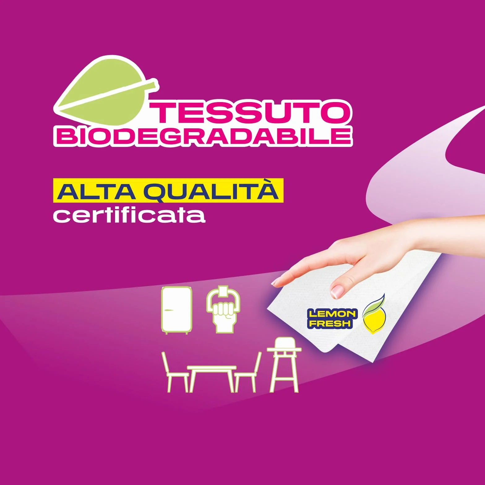 Brawn Multiuso Igienizzante 40 Panni, Detergono Tutte le Superfici, Profumo Lemon, Tessuto Biodegradabile
