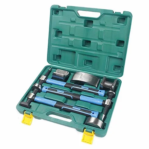 TOPWAY 7 Pezzi kit attrezzi da officina riparazione carrozzeria auto con manici in fibra di vetro, Professionale kit di martelli e tassi per carrozziere 454230