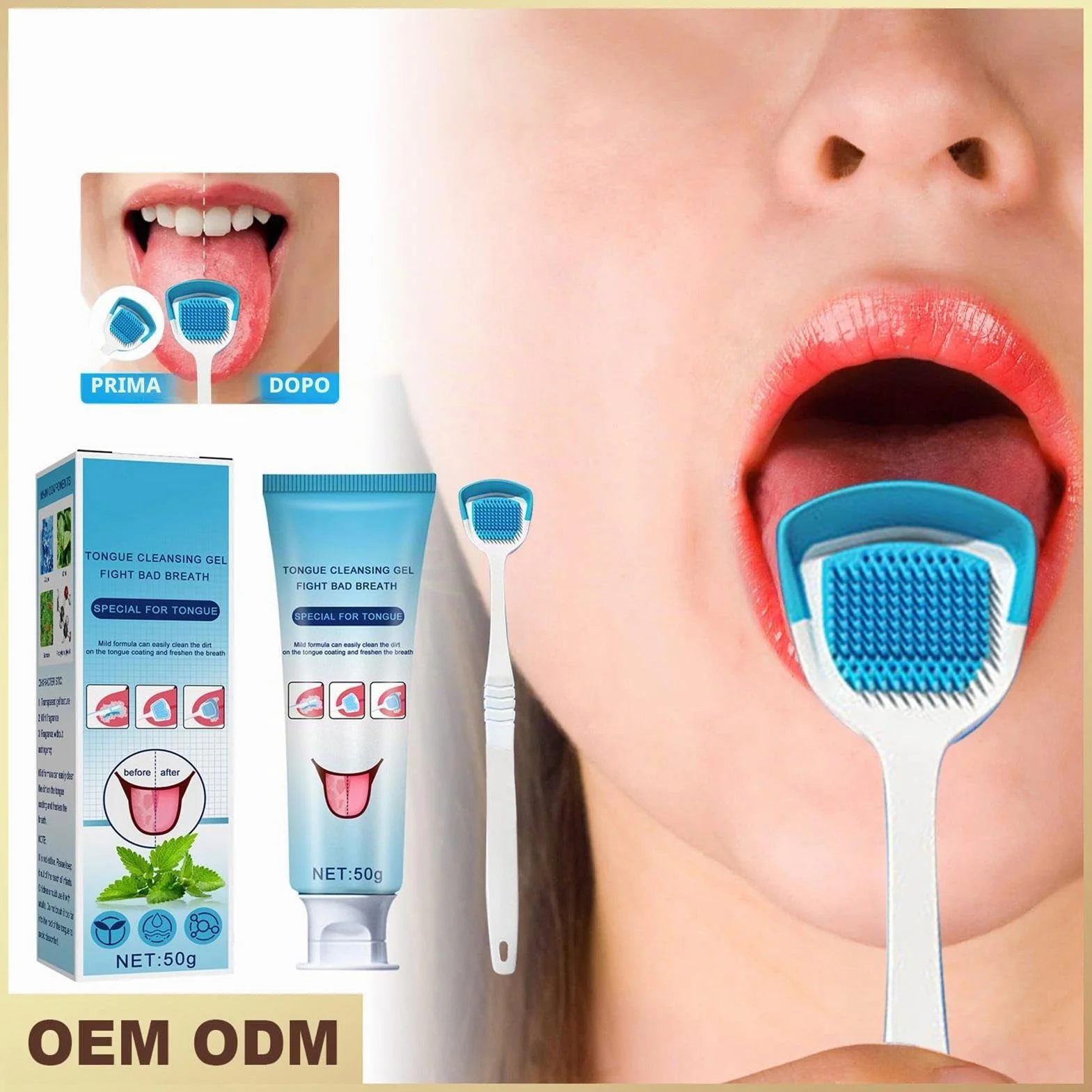 Gel per la pulizia della lingua con pennello, trattamento mughetto bocca, rimuove odore orale