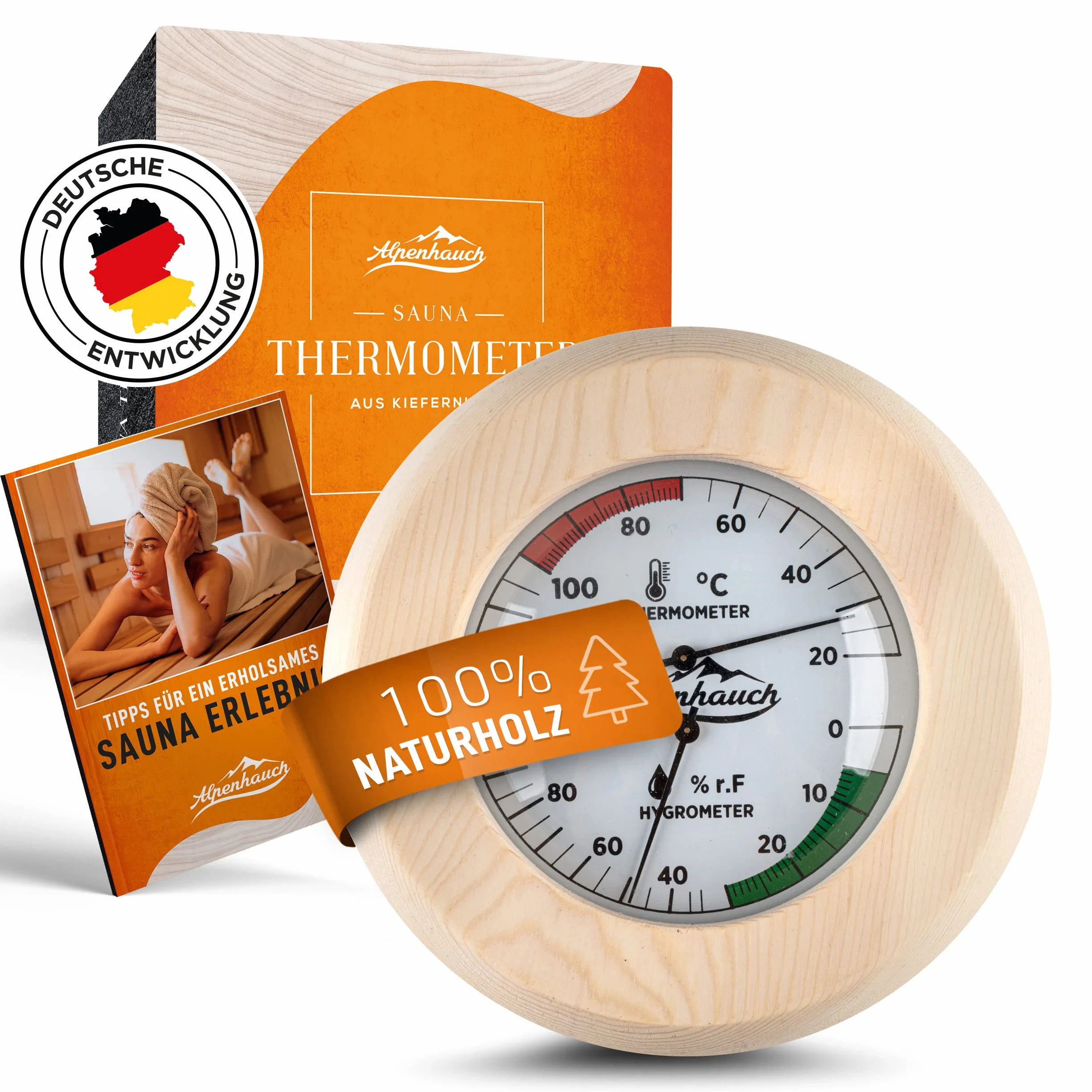 ALPENHAUCH Termometro da sauna igrometro in legno 2 in 1 preciso vetro temperato