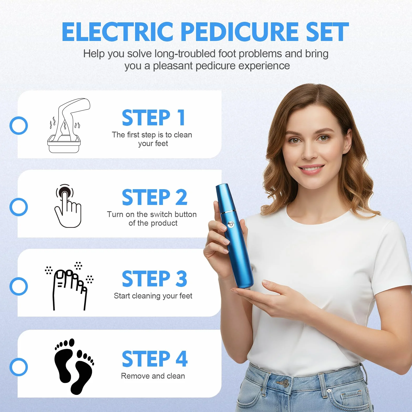 Pedicure Elettrico Impermeabile Ricaricabile 2 Velocità per Calli Pelle Morta Talloni Screpolati Blu