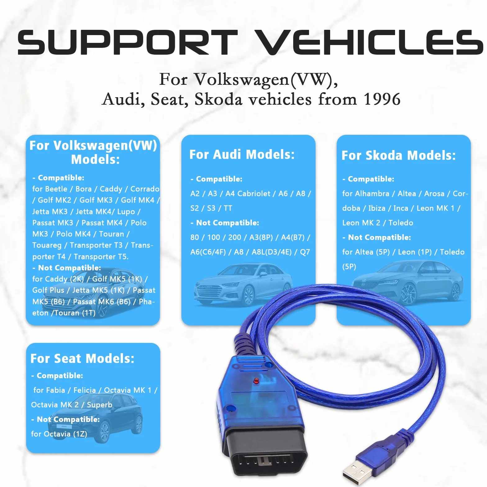 KKL 409 Fiat ECU Scan OBD2 Cable with FT232RL Chip, Diagnostic Interface 2 in 1 Scanner Tool with 4Way Switch for VAG-COM, Fiat, Audi, Alfa, Lancia
