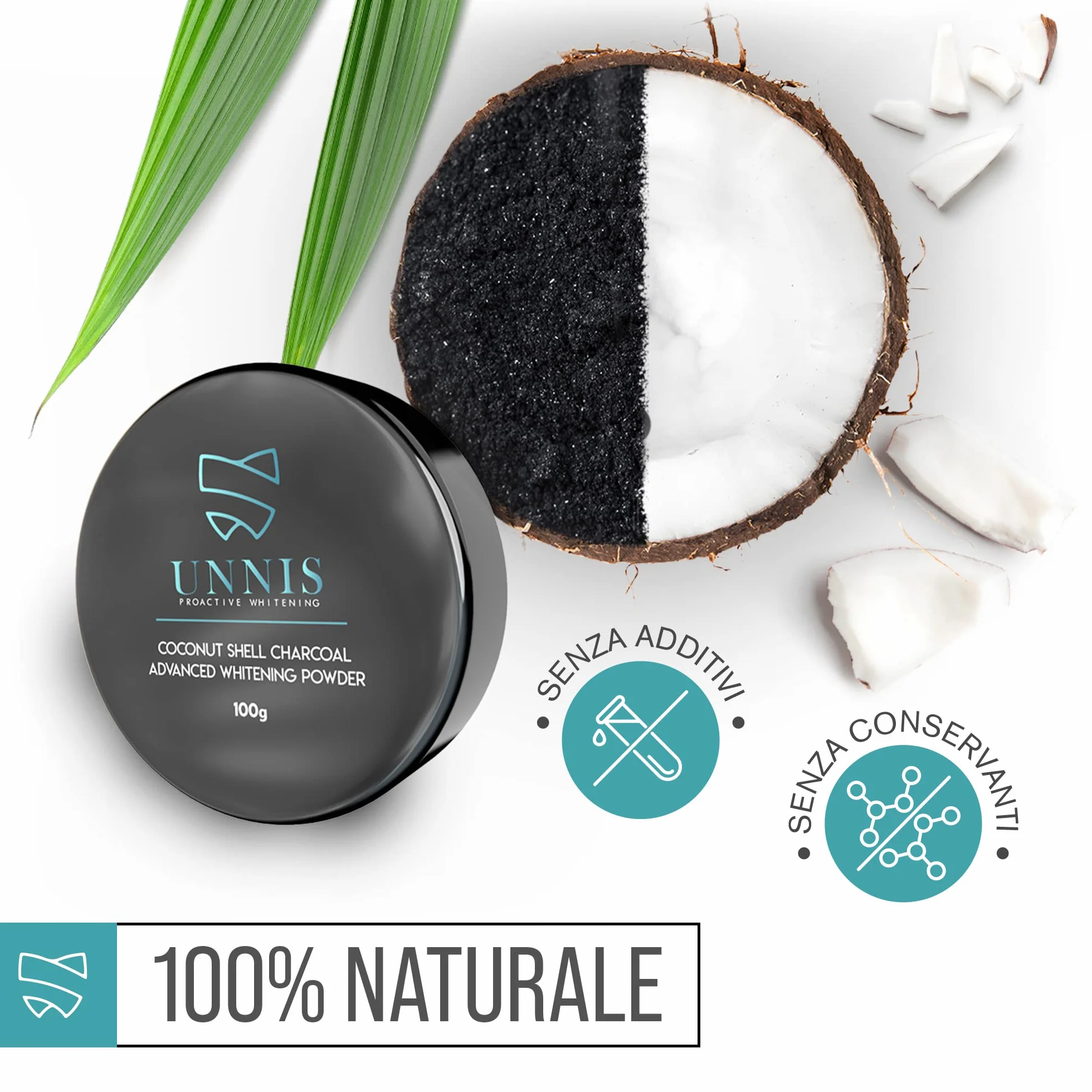 Polvere Sbiancante al Carbone per Denti, 100 g, Sbiancamento Naturale, Detox