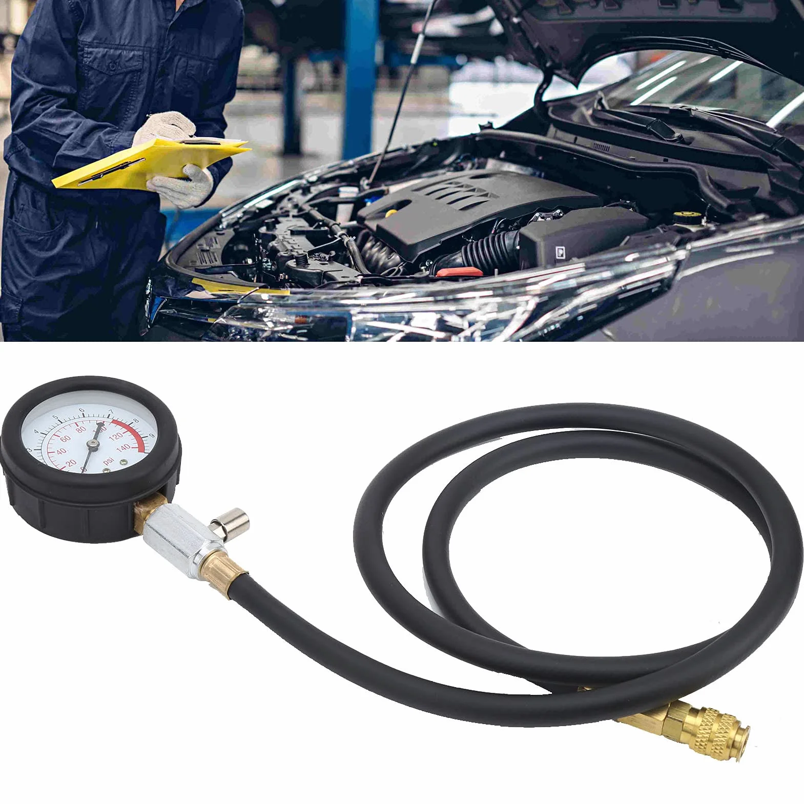 Manometri compressione-,Kit di Strumenti per Test Pressione Olio Motore Yctze, Misuratore di Pressione Olio con Cassetta degli Attrezzi Avviso Olio Basso con Adattatore di Accoppiamento a 90 °