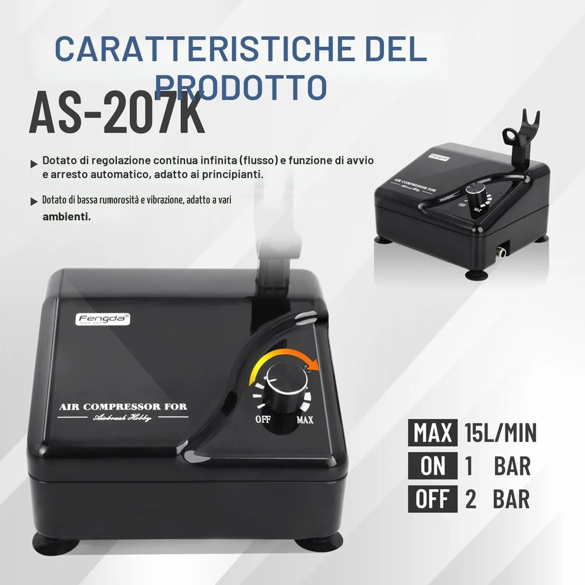 Fengda FD-207K Kit aerografo professionale con compressore intelligente