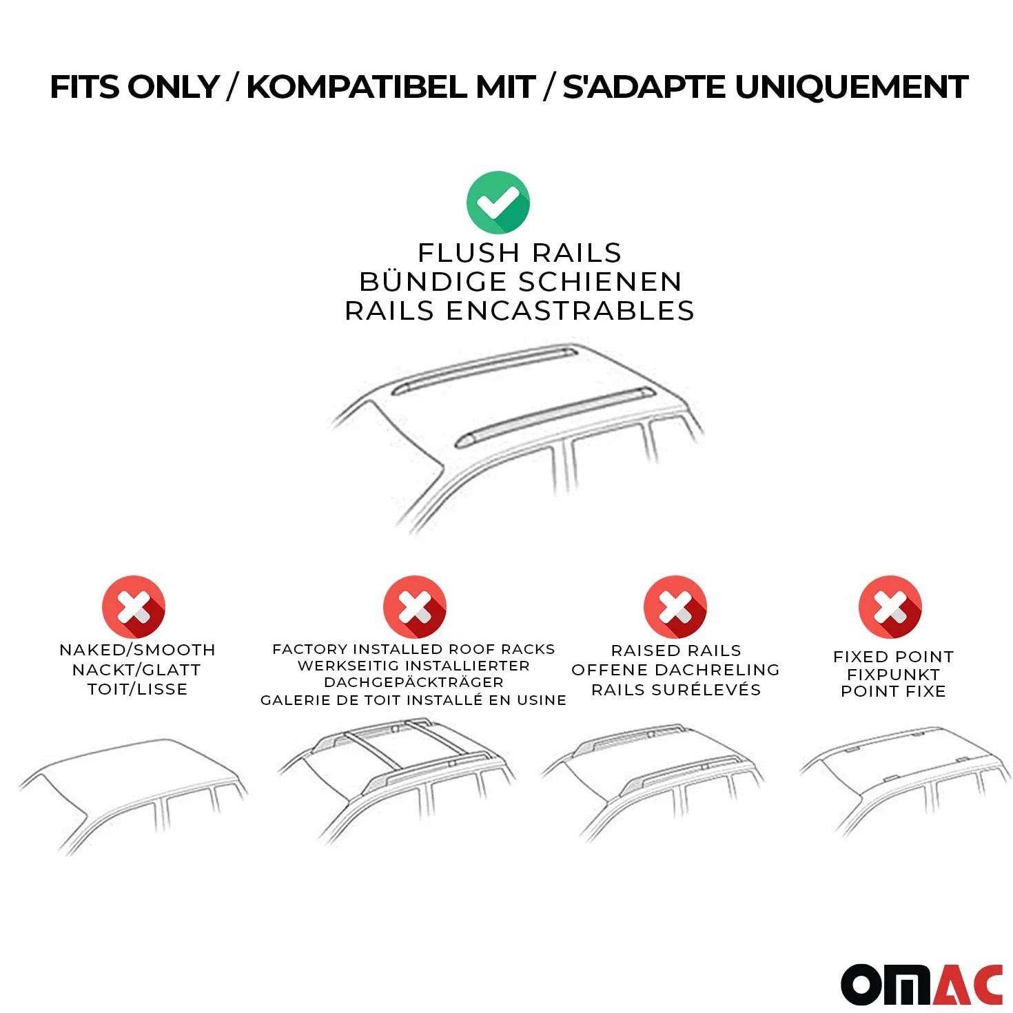 OMAC Barre Portatutto Alluminio TÜV geprüft per Peugeot 5008 II 2017-2024 – per Rail Tetto Integrati – T Nut – Max 100 kg – 2 Schlösser Nero