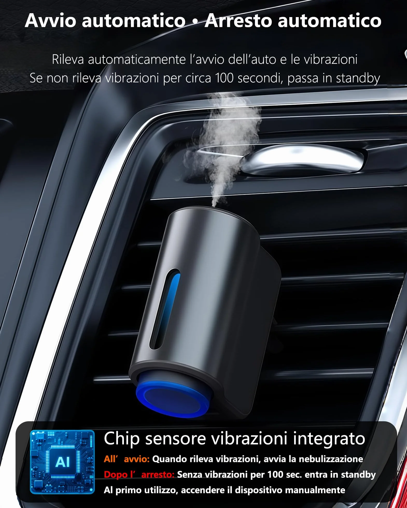 AI Profumatore Auto Diffusore CFK-3Z 3 fragranze Elettrico Nebulizzatore ad Ultrasuoni 3 Modalità Batteria Integrata