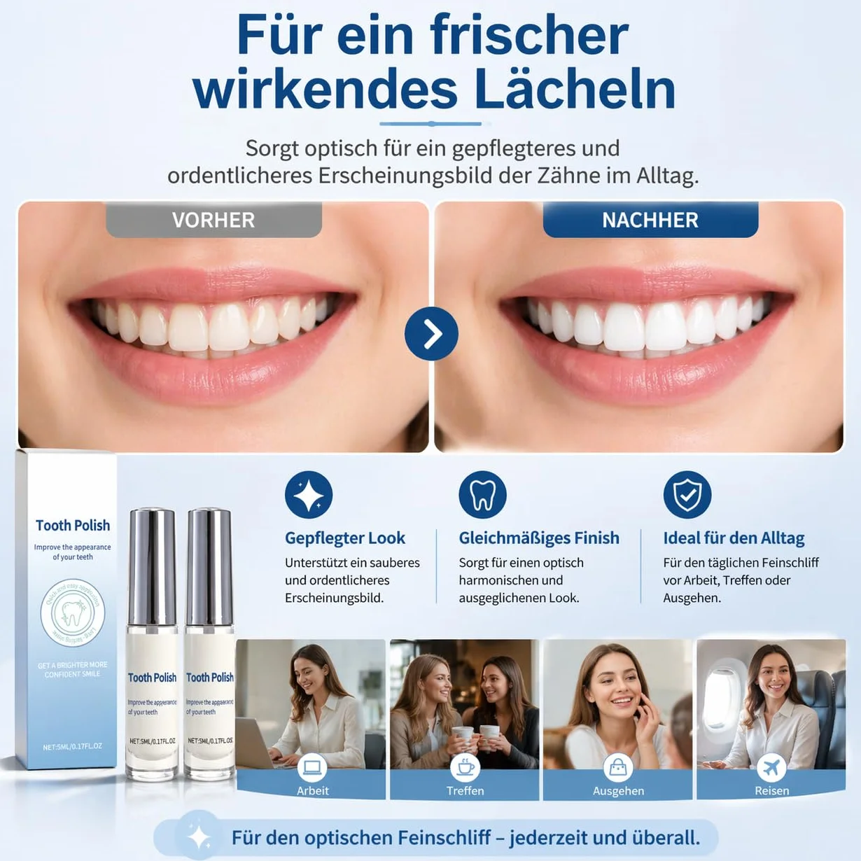 EONFAVE Miraloud Tooth Polish, 2 pezzi smalto denti bianco, penna sbiancamento denti portatile