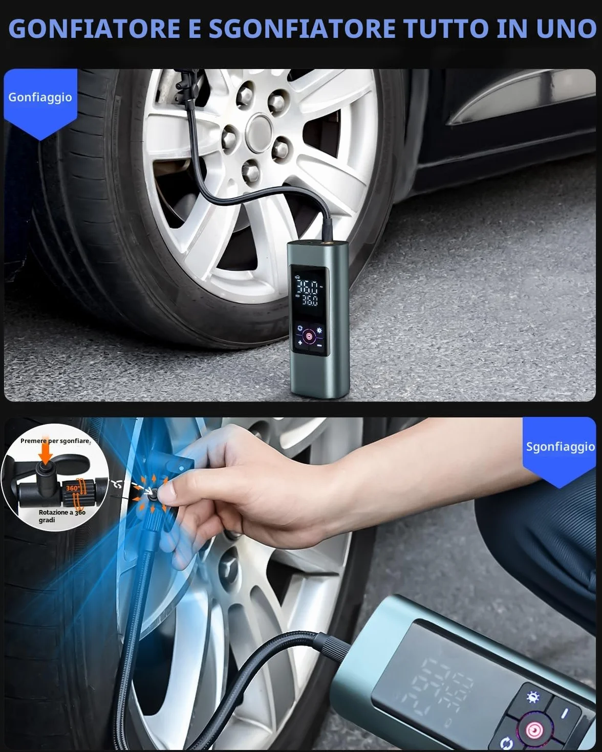Mini compressore senza fili 150 PSI pompa ad aria elettrica con funzione di sgonfiaggio portatile per auto moto bicicletta