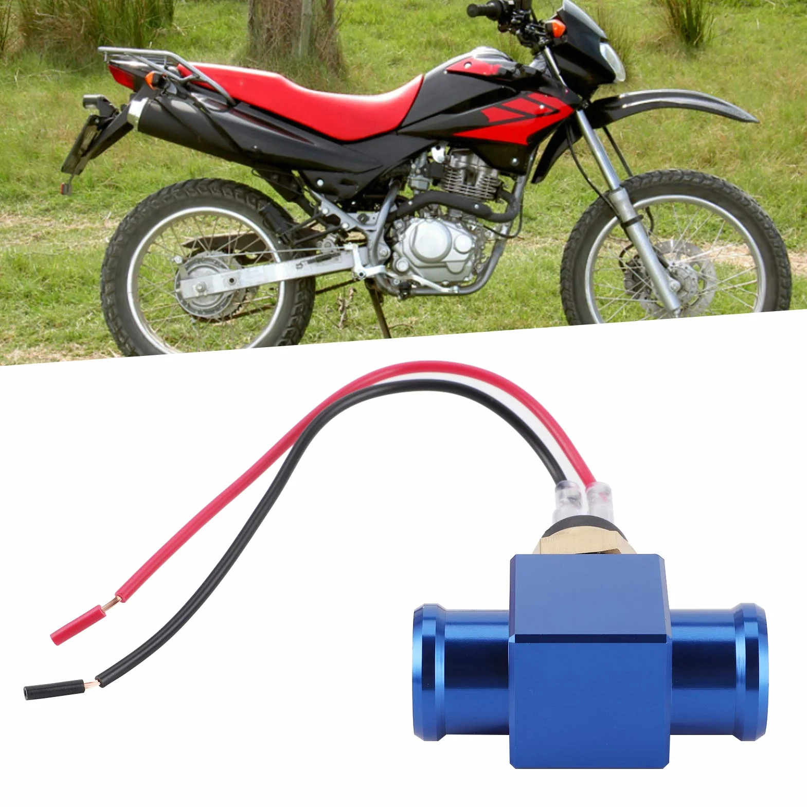 Interruttore di temperatura, termostato in lega di alluminio Interruttore temperatura acqua Radiatore Sensore temperatura ventola refrigerante Sensori temperatura per moto ATV Fuoristrada(blu) adatto