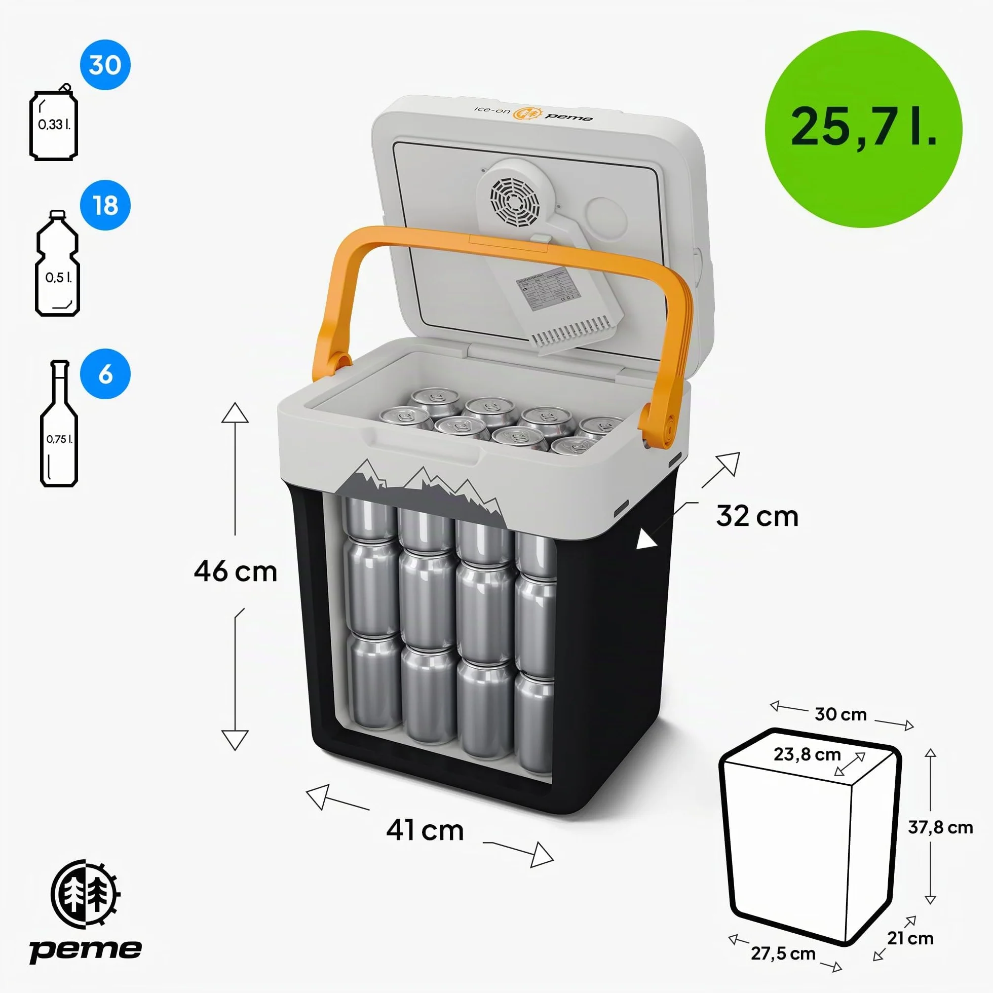 Peme Frigorifero Portatile 25,7L 12V 220-240V Elettrico Silenzioso Freezer Campeggio Auto