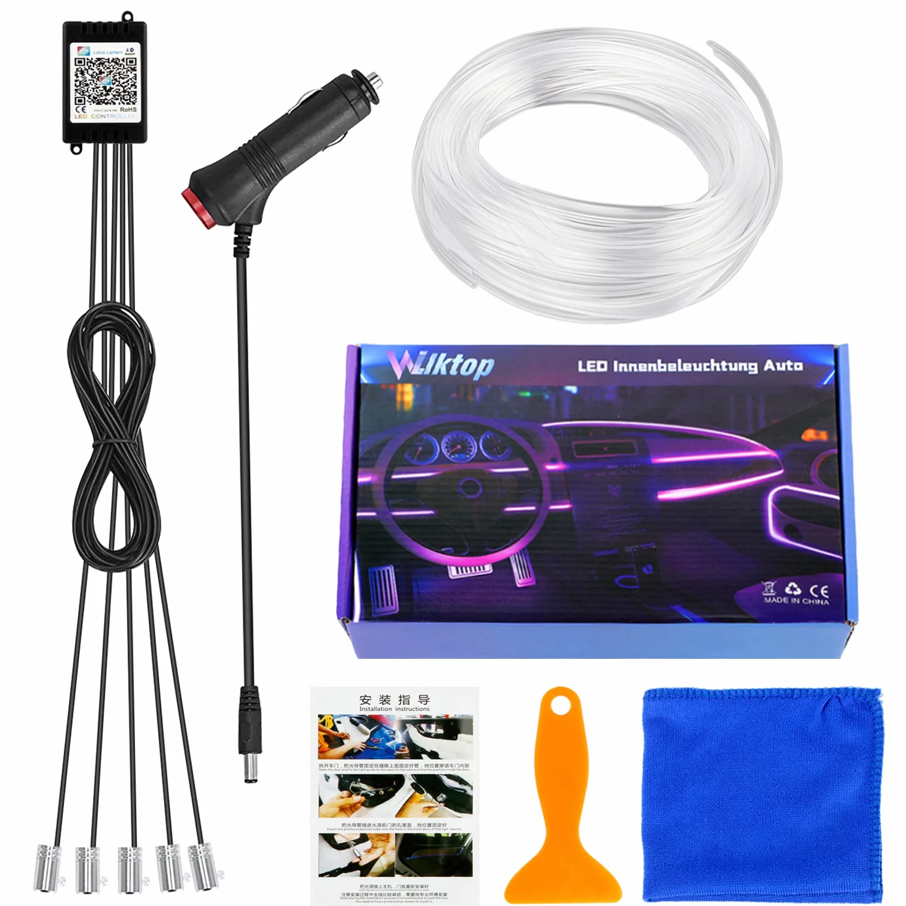 Striscia LED RGB per interni auto, 6 meter, per auto, con app