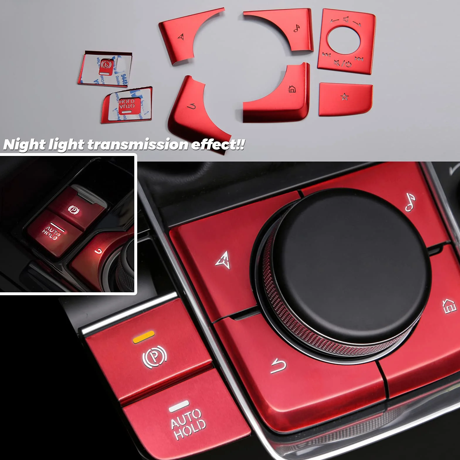 Pannello per cambio centrale, copertura per pulsanti, accessori per auto, 8 pezzi, colore rosso