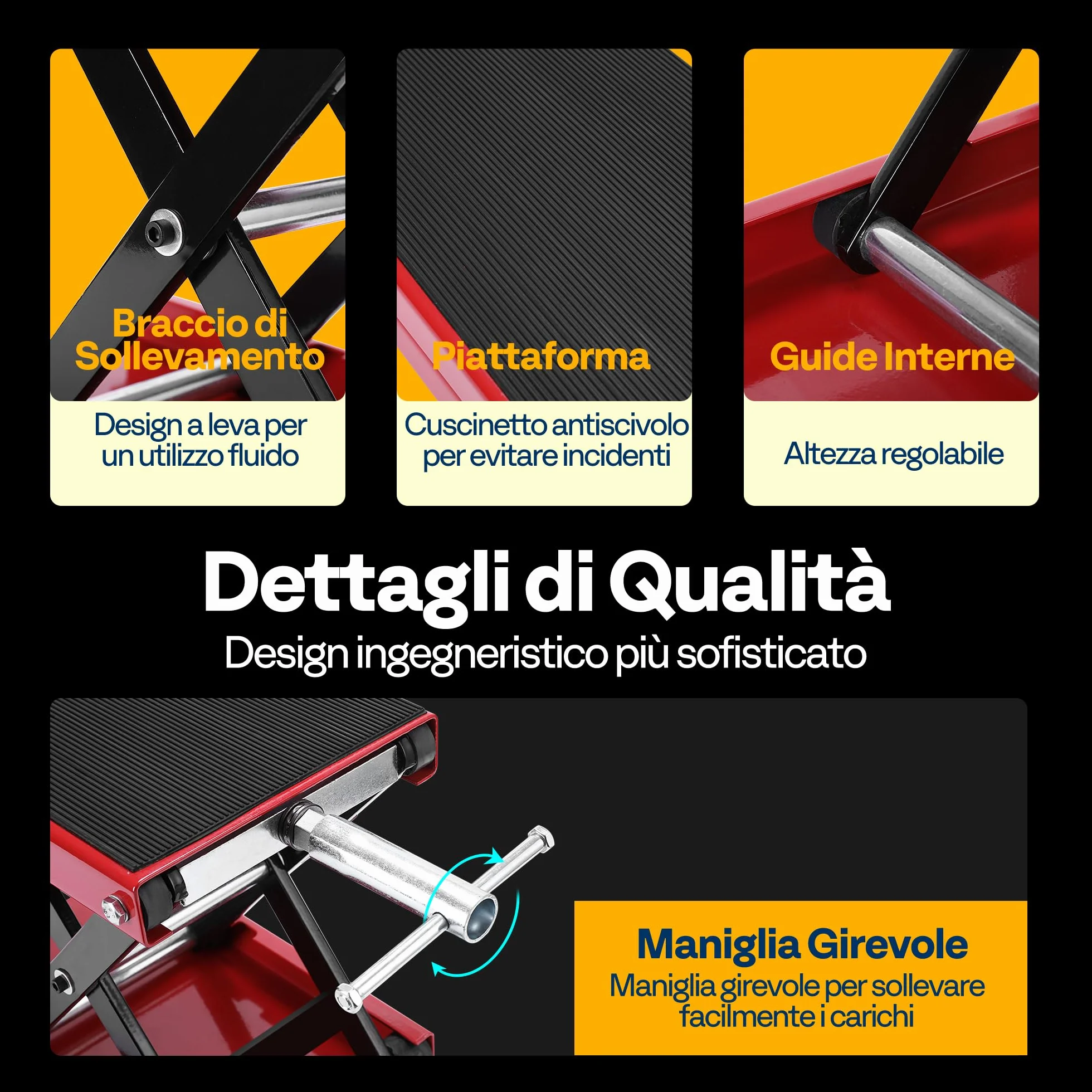 VIVOHOME Sollevatore Moto Altezza Regolabile Centrale a Forbice, Ponte Sollevatore in Acciaio Alzamoto 500kg Capacità per Auto ATV Motocross Riparazione Garage Rosso
