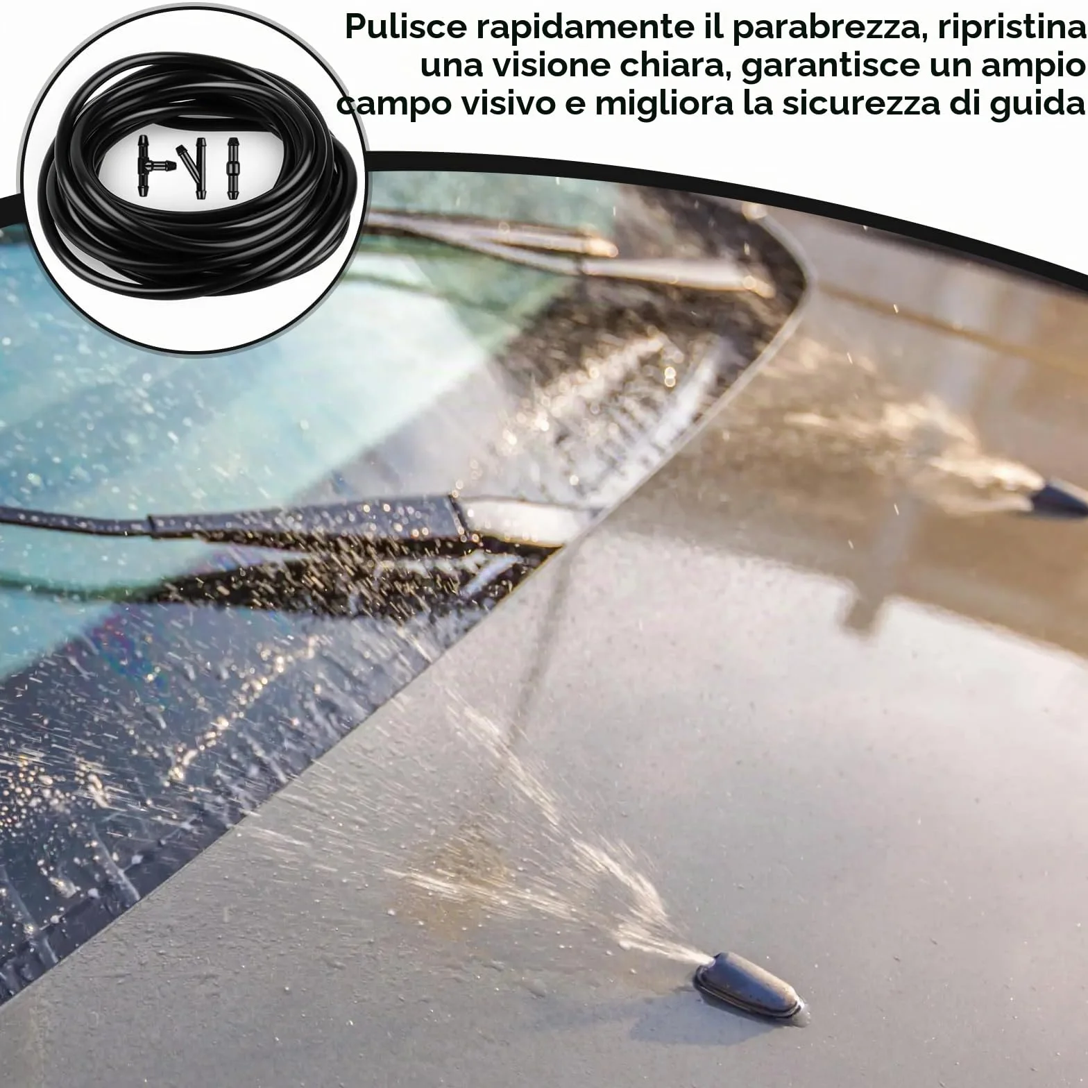 Kit Lavavetri per Parabrezza 5M Tubo Connettori Tergicristalli Auto 30 Pezzi Universali Nero