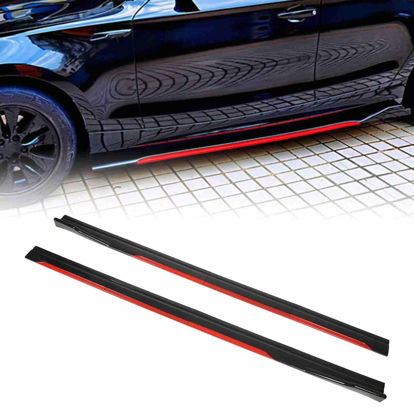 8PCS Minigonna Laterale Auto, Styling Nero Brillante Rosso Trim Splitter Diffusore Winglet Universale per Civica, Riduce Gli Spruzzi