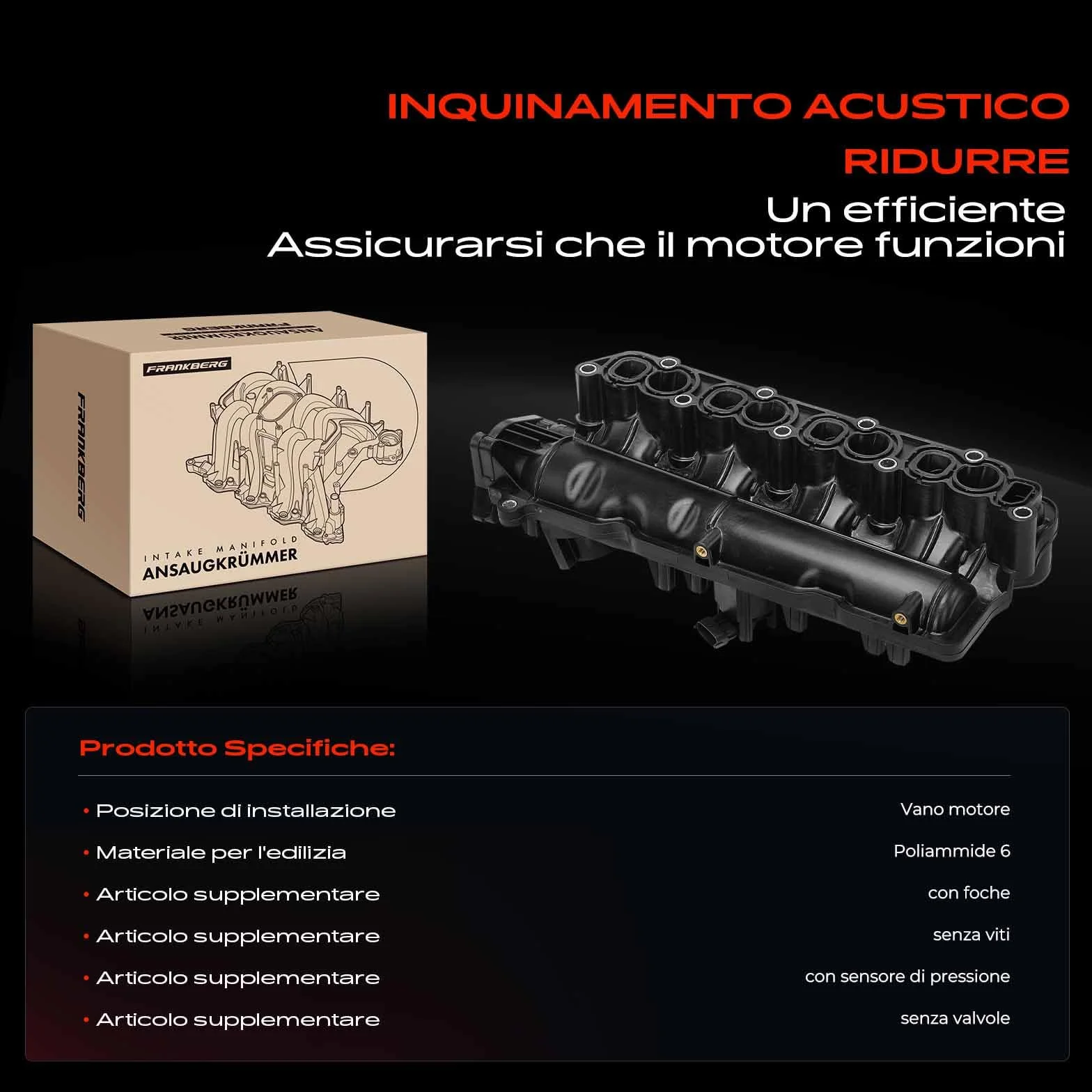 Frankberg Collettore di aspirazione Compatibile con Cono 955 1.6 JTDM Combo Tour X12 1.6 CDTi Bravo II 198 1.6 D MultiJet Grande Punto 199 1.6 D MultiJet Giulietta 940 1.6 JTDM 55231272