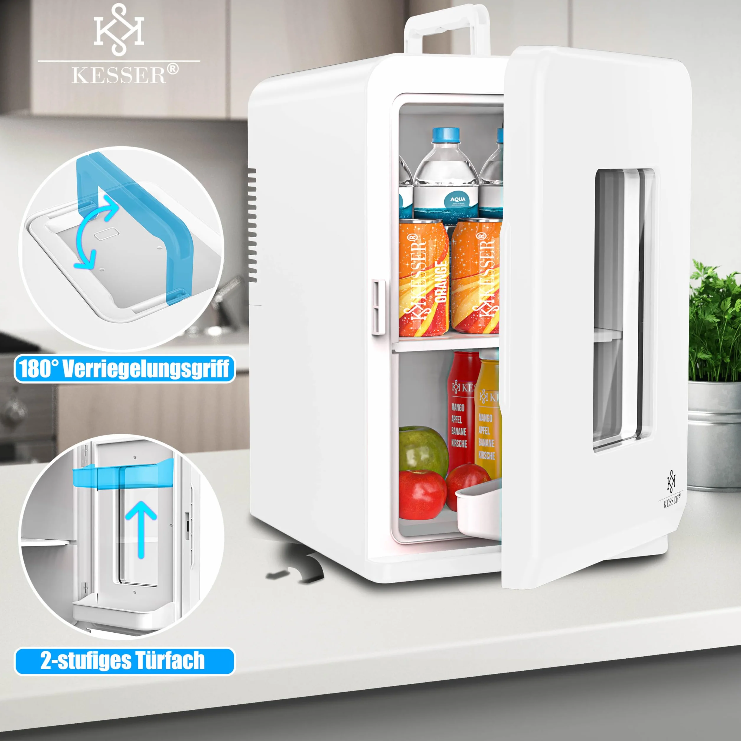 KESSER® 2in1 mini frigo box 15 litri funzione raffreddamento e riscaldamento portatile AC DC 220-240V/12V presa e accendisigari scalda sigaretta mini box termico auto ufficio, bianco