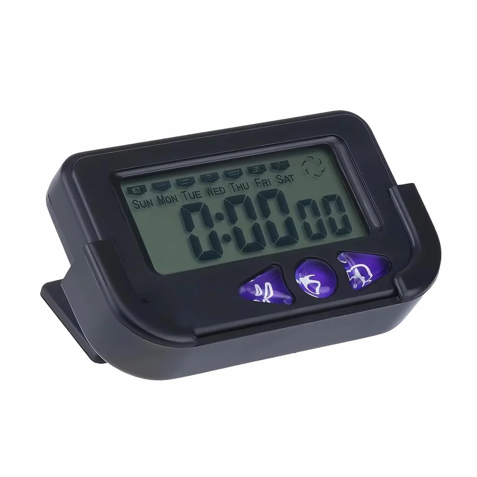 Baceyong Orologio Digitale LCD, Mini Orologio da Auto ABS, Cronografo da Tavolo, Orologio Elettronico da Auto per Veicolo, Casa, Ufficio, Viaggio con Cuscinetto Adesivo - Nero