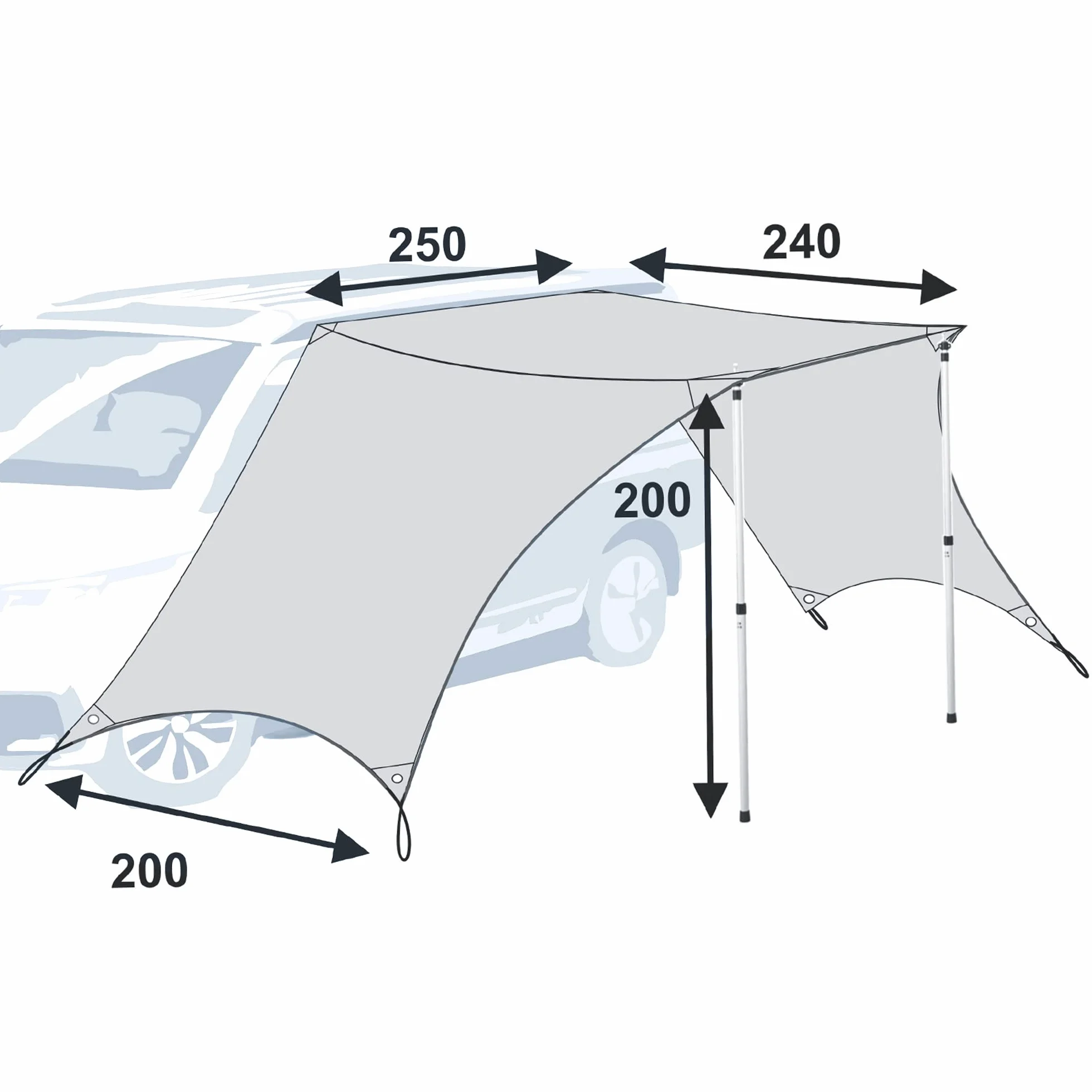 YourGEAR - Telo parasole per casa Tropea con pareti laterali, impermeabile, protezione UV 50, colonna d'acqua di 5000 mm, copertura parasole, per furgoni da campeggio, furgoni, auto, con barre di
